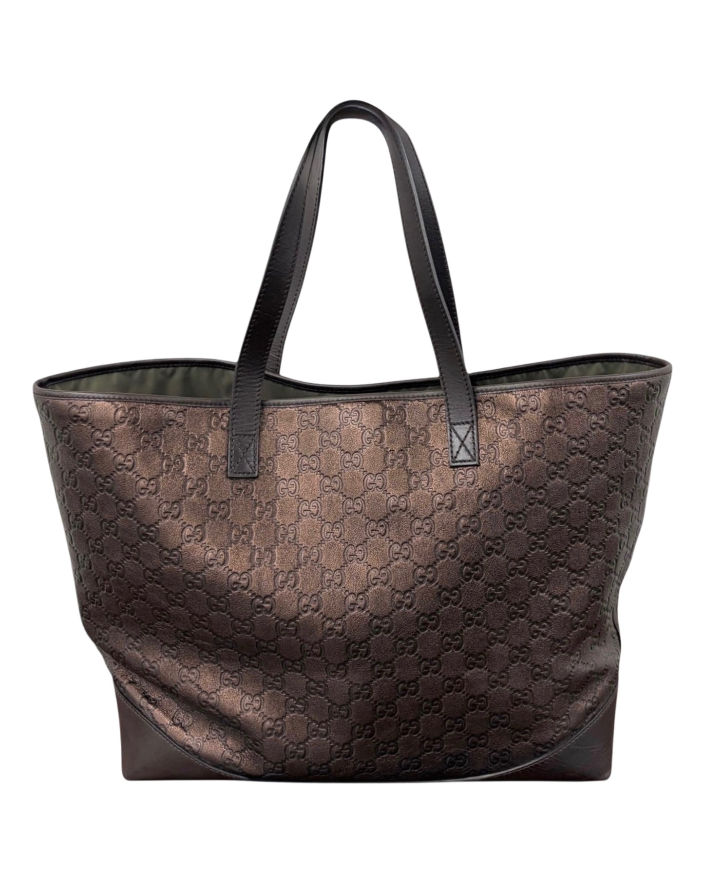 Gucci Vintage Dark Brown Lambskin GG Monogram Large Shoulder Tote Bag