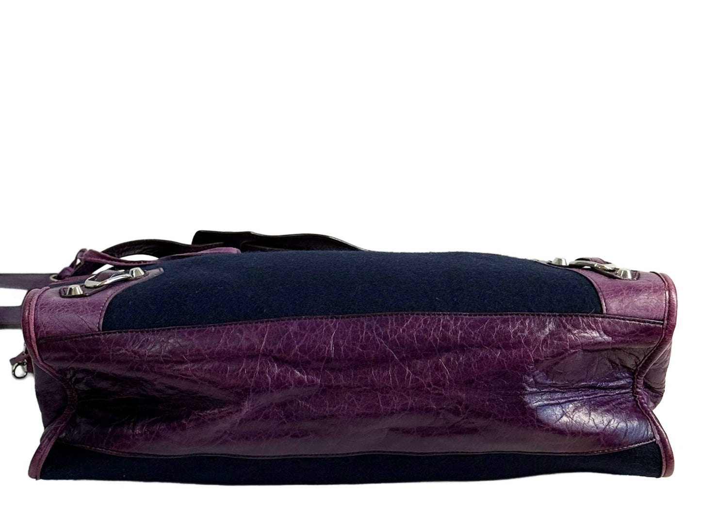 Balenciaga Vintage Blue Felt Purple Leather Trim Large City Bag