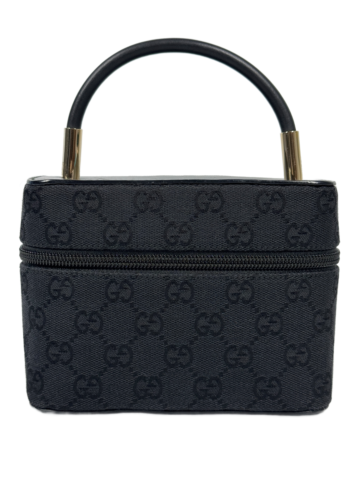 Gucci Vintage Black GG Monogram Mini Vanity Case Top Handle Bag