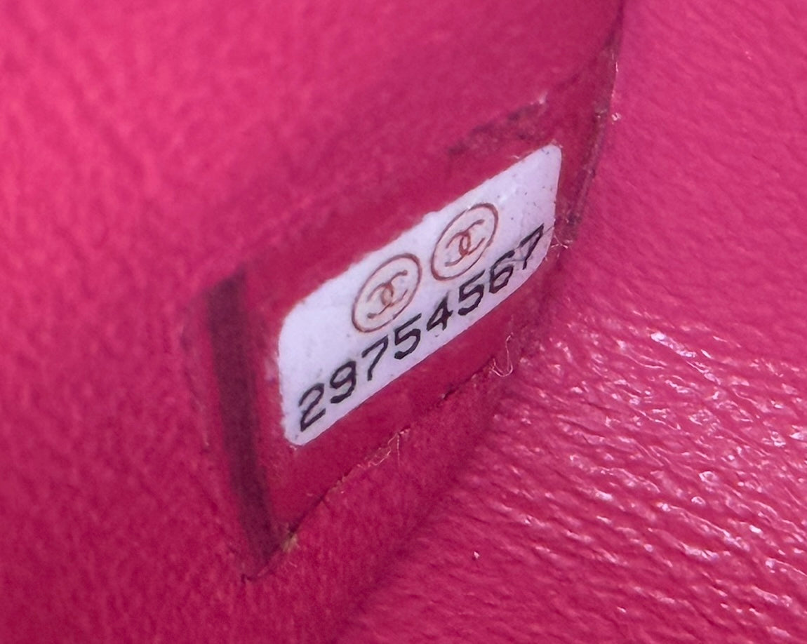 Chanel 2019 Fuchsia Pink Chevron Lambskin Mini Rectangular Classic Flap Crossbody Bag