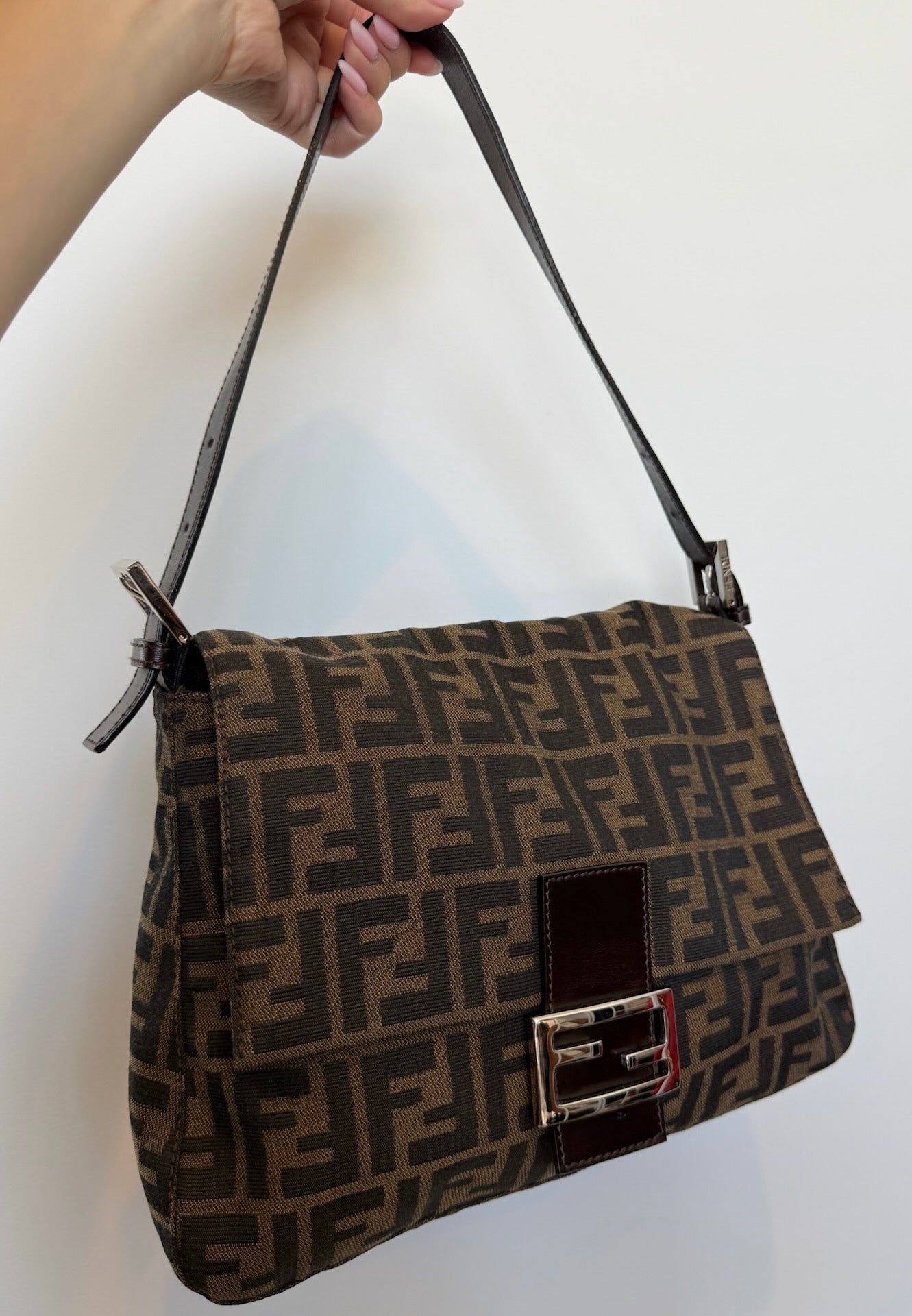 Fendi Vintage Brown Zucca Monogram Classic Mamma Baguette Shoulder Bag