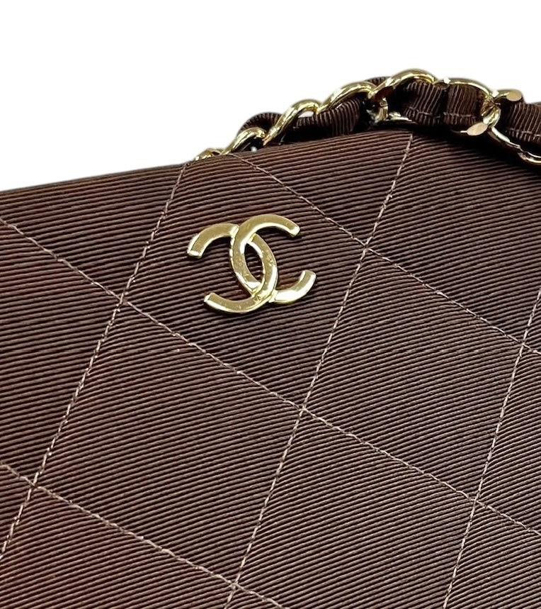 Chanel Vintage 1999 Dark Brown Quilted Satin Mini CC Shoulder Tote Bag with 24K Gold Plated Hardware