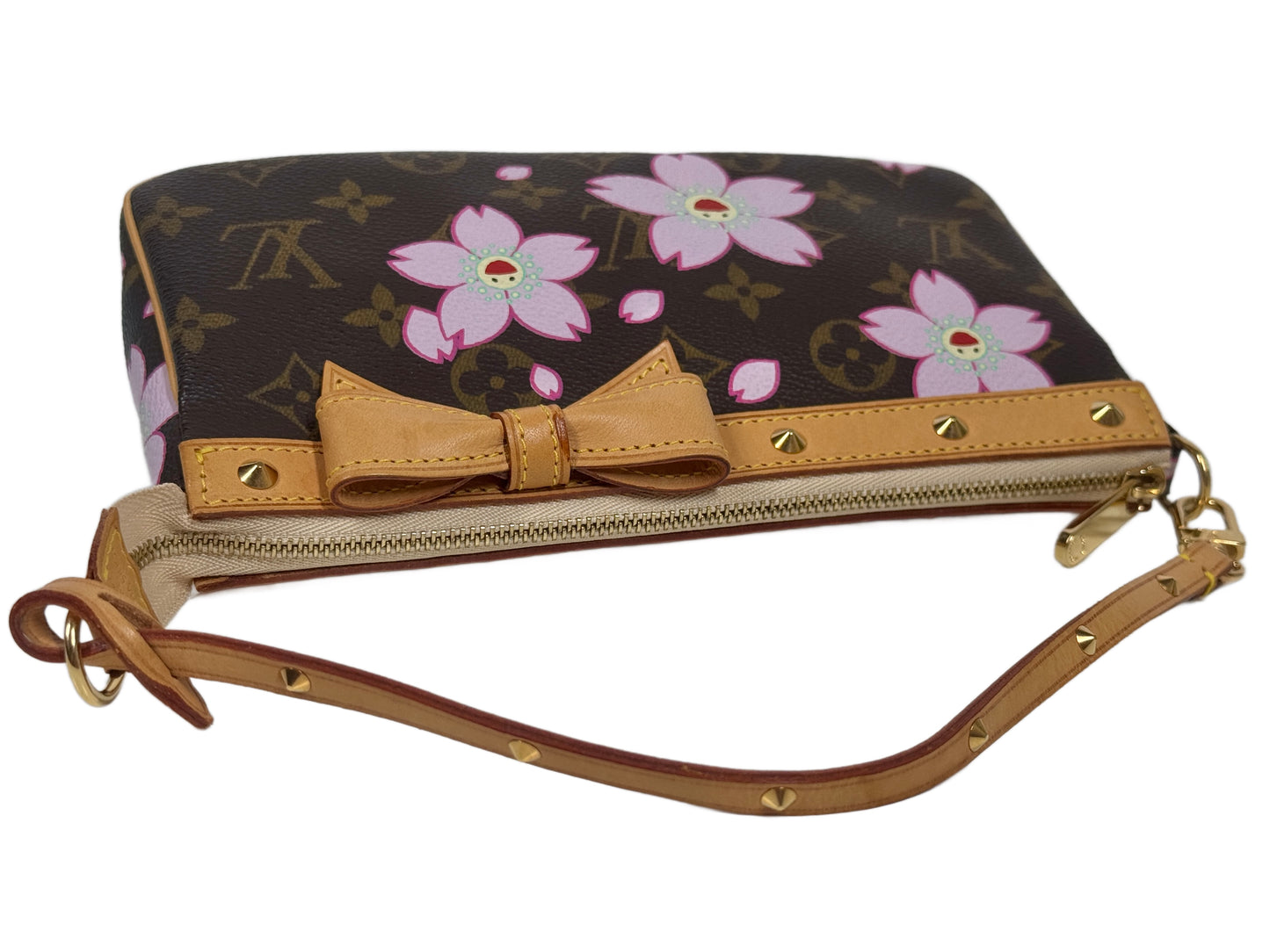 Louis Vuitton Vintage 2003 Takashi Murakami Brown Cherry Blossom Monogram Pochette Accessoires