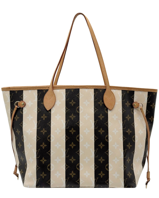 Louis Vuitton 2011 Monogram Rayures Neverfull MM Shoulder Tote Bag
