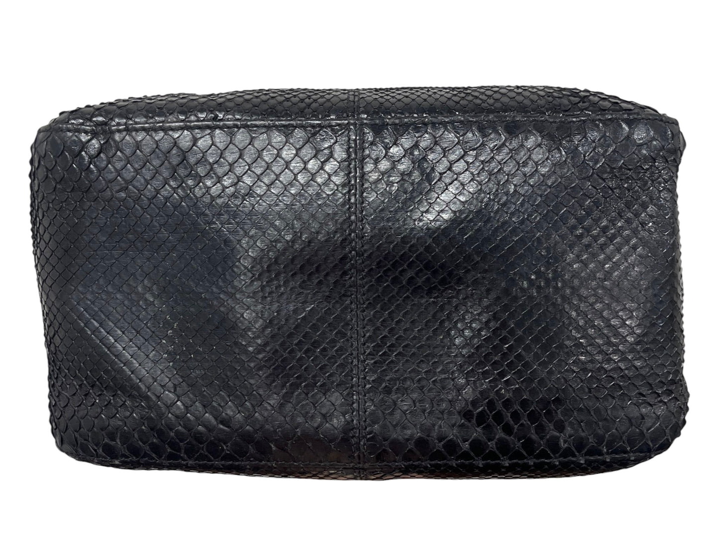 Fendi Vintage Black Python Leather Double Flap Bucket Small Hobo Shoulder Baguette Bag