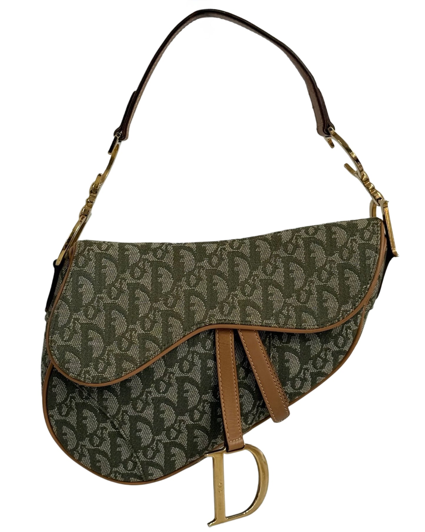 Dior Vintage 2001 Green Trotter Monogram Medium Saddle Bag