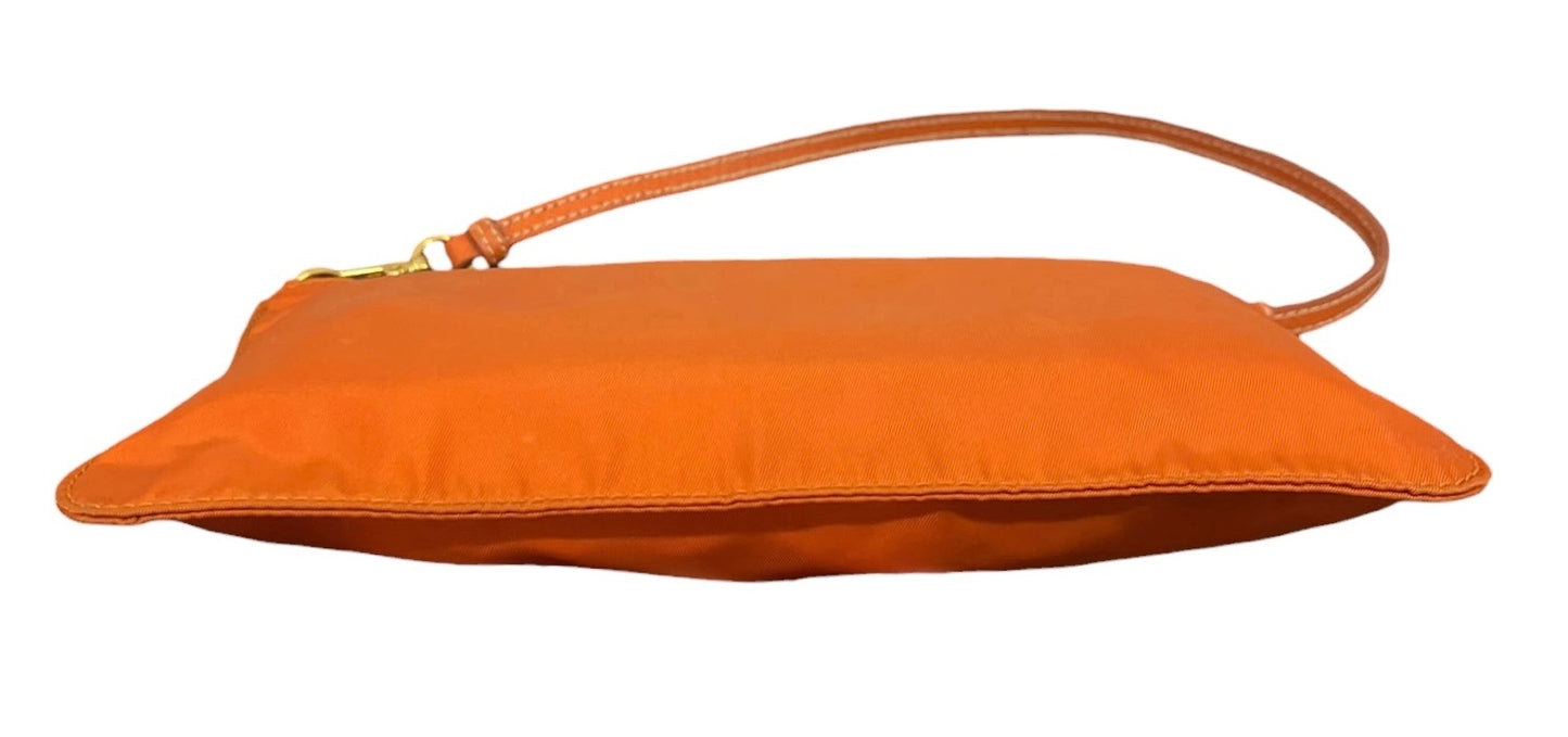 Prada Vintage Orange Nylon Rectangular Flat Small Shoulder Pochette Bag