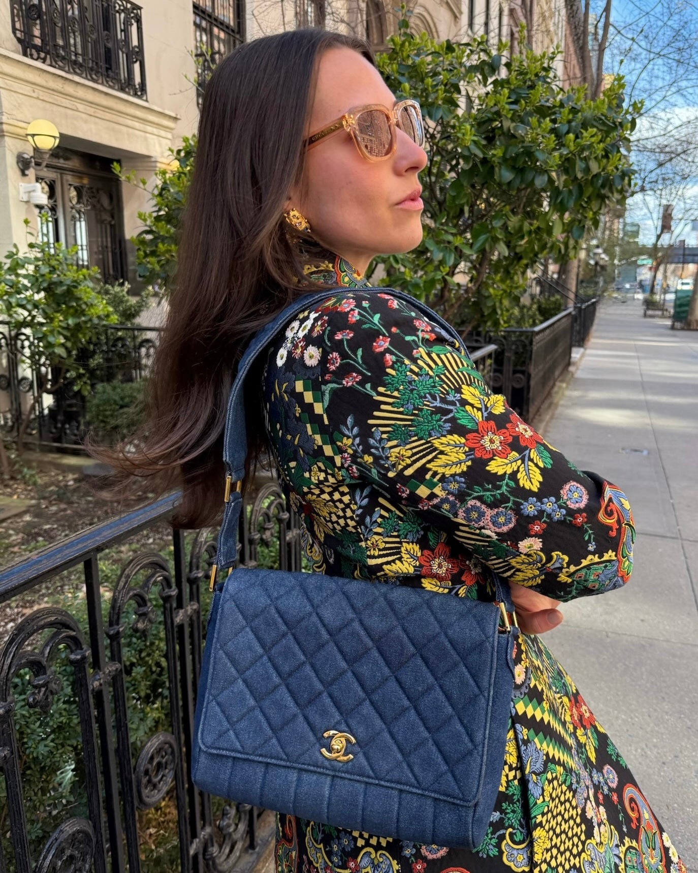 Chanel Vintage 90s Blue Denim Quilted Medium Full Flap Shoulder Bag with 24K GPHW
