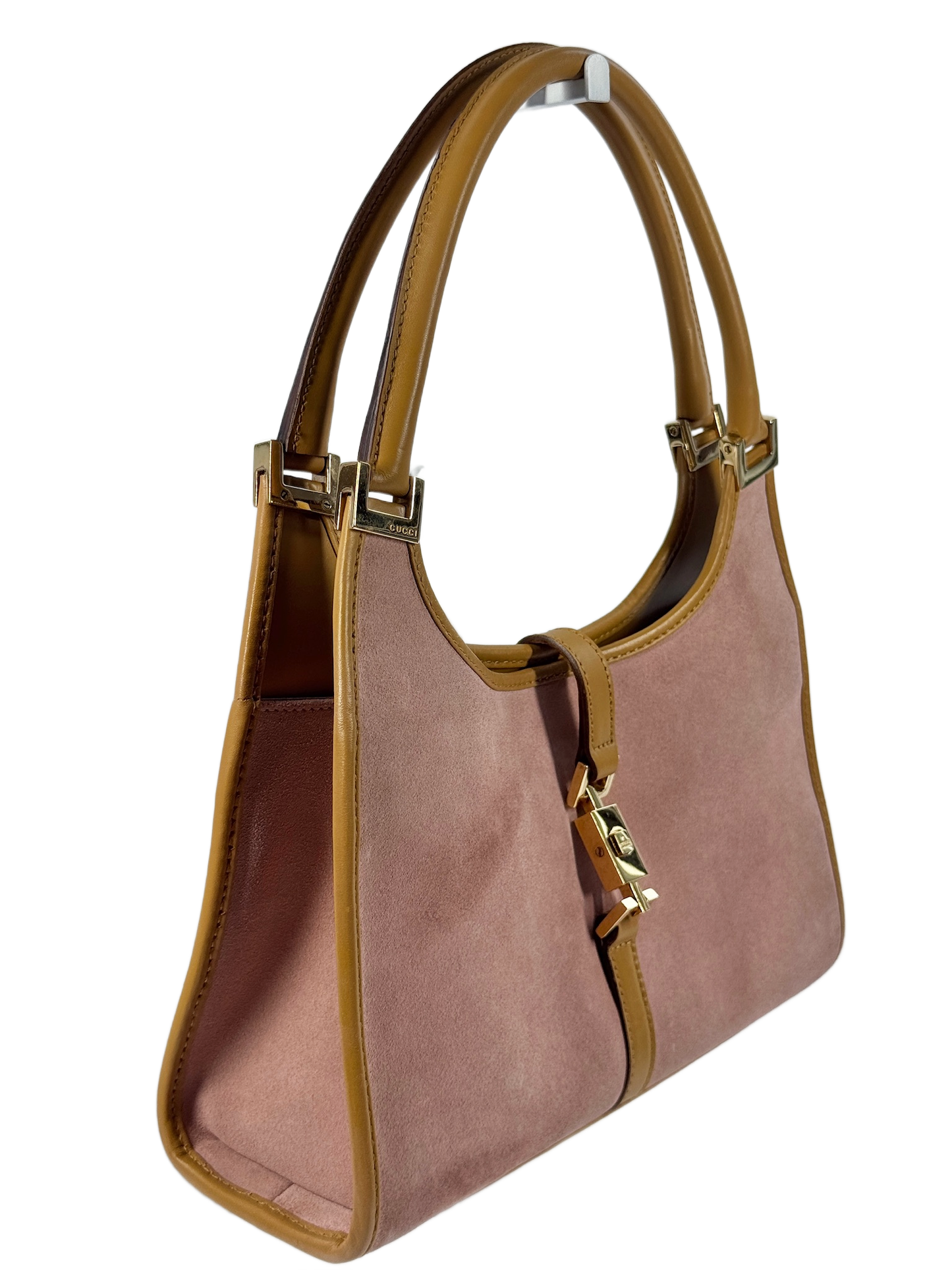 Gucci Vintage Pink Suede Brown Leather Trim Small Jackie Bag