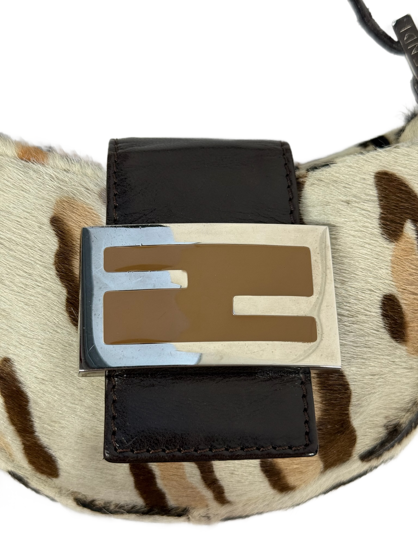 Fendi Vintage White Leopard Print Pony Hair Mini Croissant Baguette