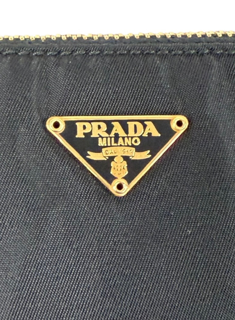 Prada Vintage Black Nylon Rectangular Small Shoulder Pochette Bag with Buckle GHW