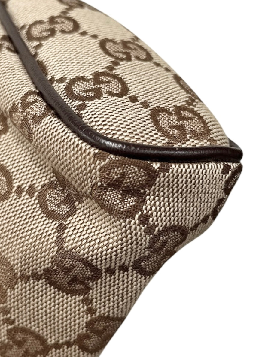 Gucci Vintage Brown GG Monogram Brown Leather Trim Abbey Pochette Shoulder Bag