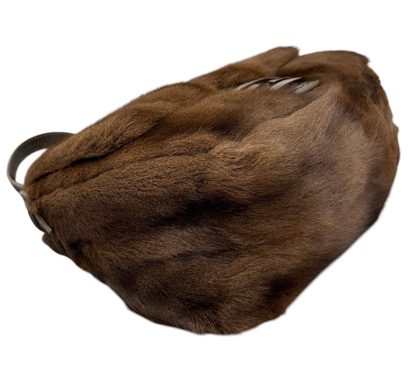 Fendi Vintage Brown Rabbit Fur Python Trim Mamma Baguette Shoulder Bag