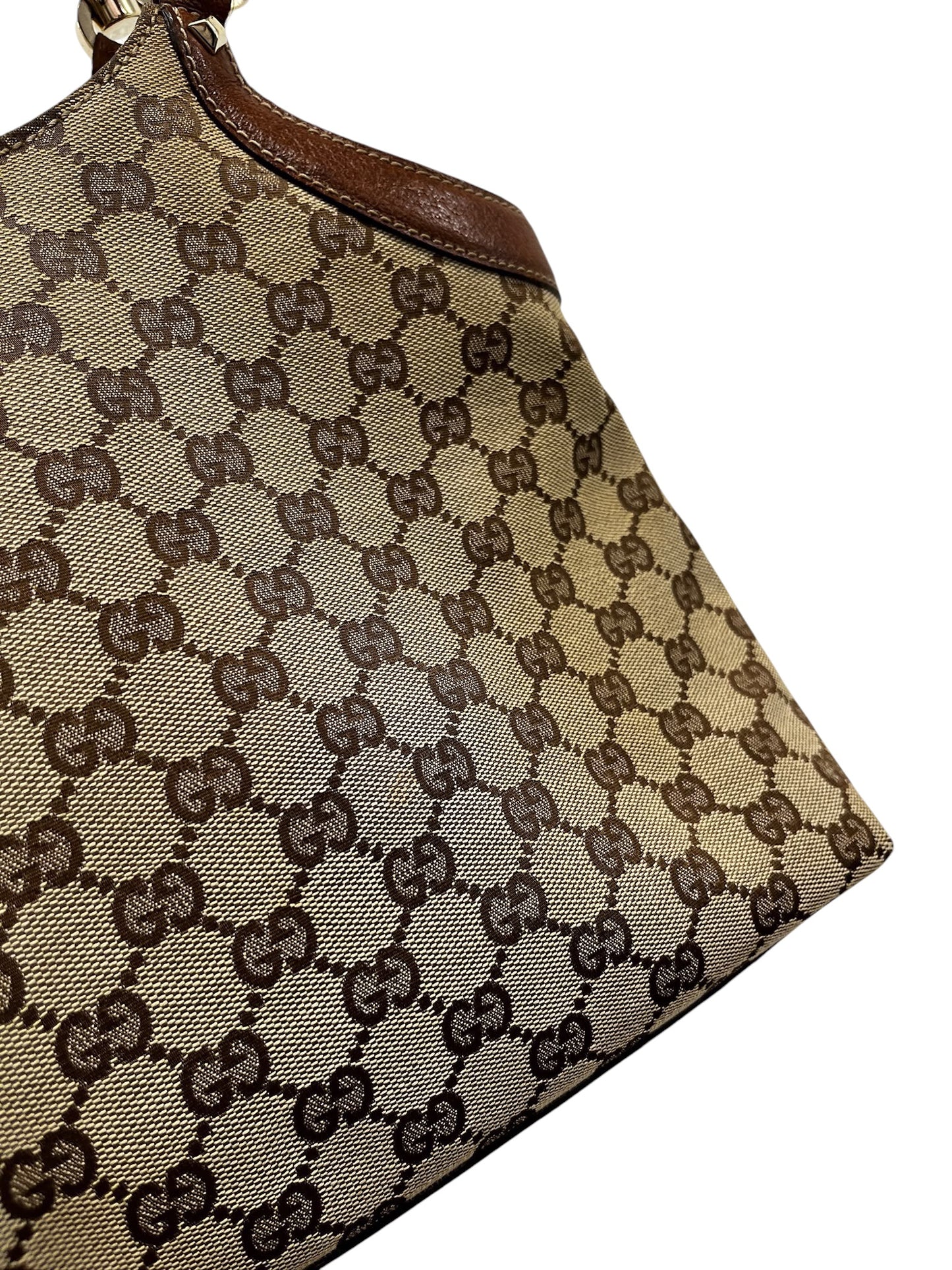 Gucci Vintage Brown GG Monogram Medium Bamboo Handle Shoulder Bag