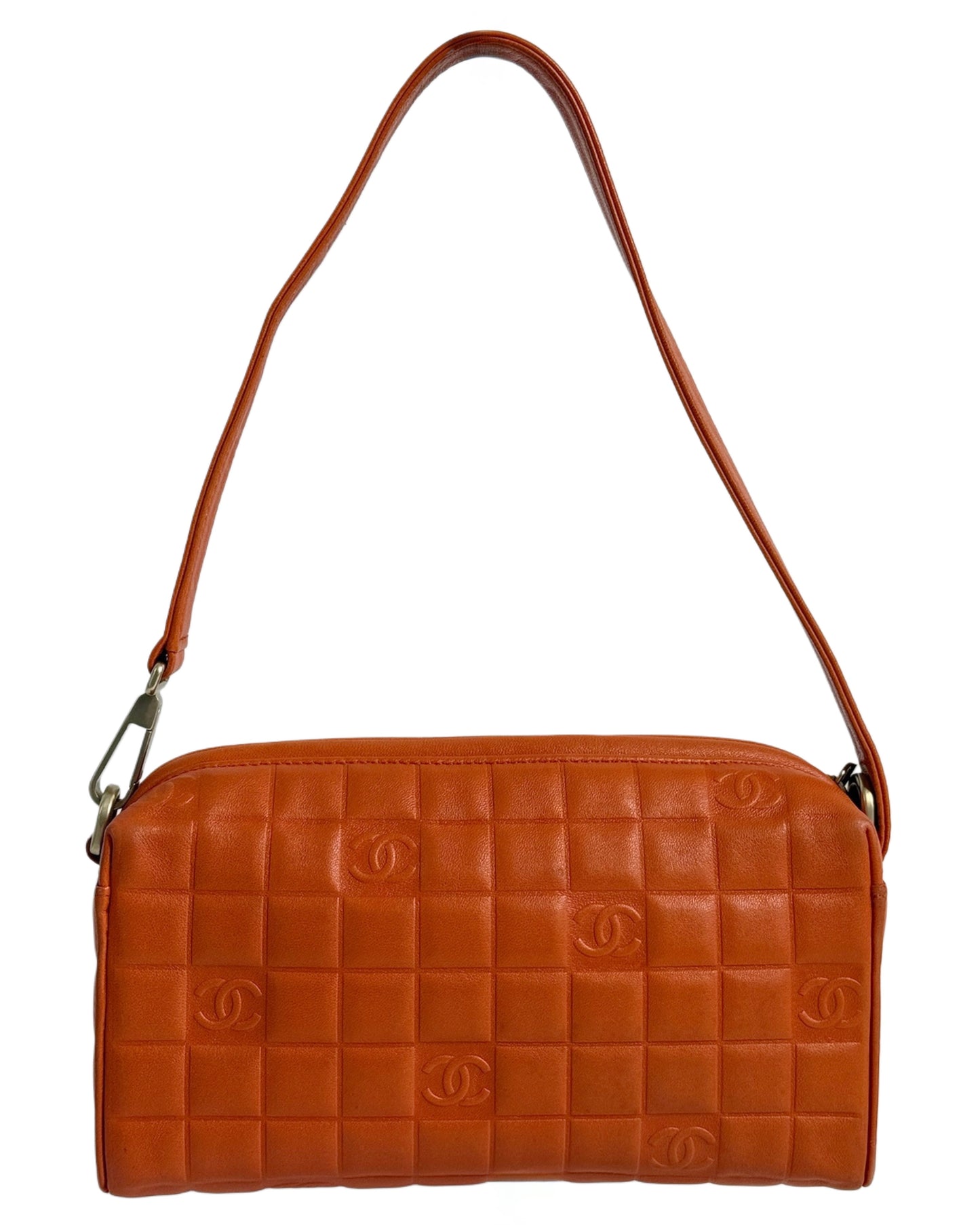 Chanel Vintage 2003 Orange Lambskin Chocolate Bar Quilted Shoulder Pochette Bag