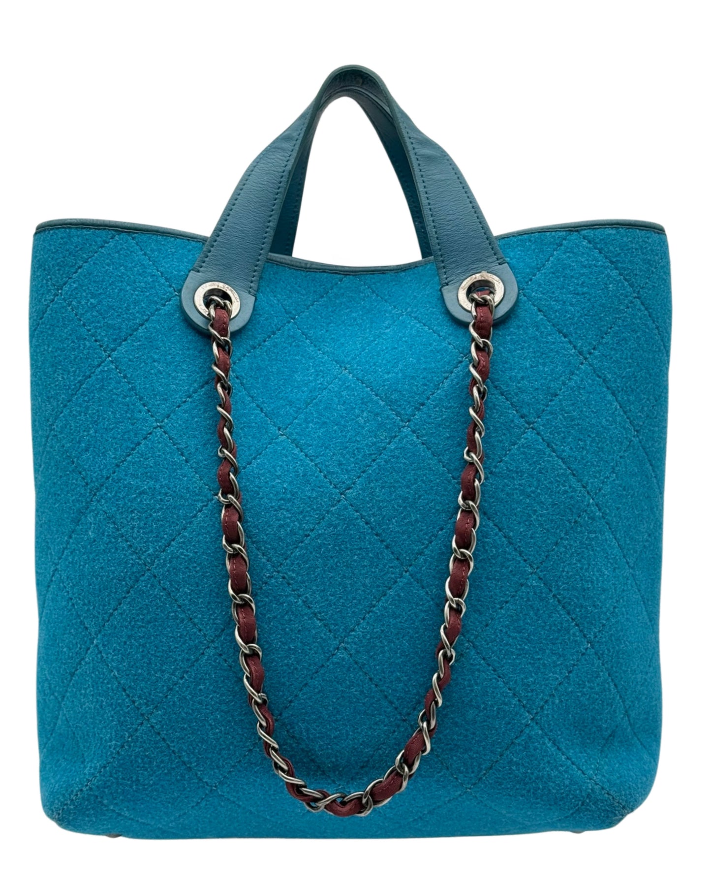 Chanel 2011 Blue Quilted Wool Two-Way CC Chain Shoulder Tote Bag