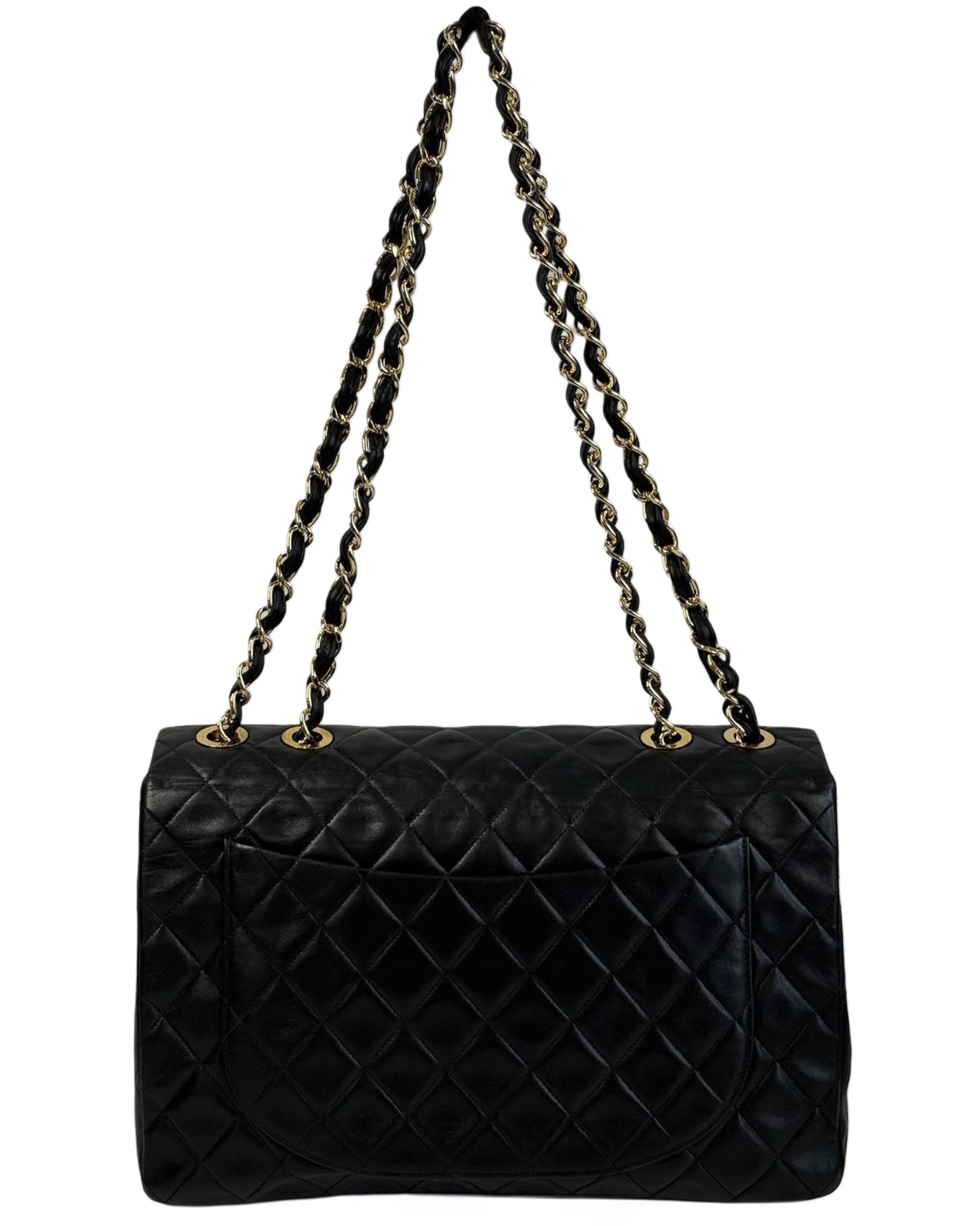 Chanel Vintage 90s Black Quilted Lambskin Jumbo XL Maxi CC Shoulder Classic Flap Bag