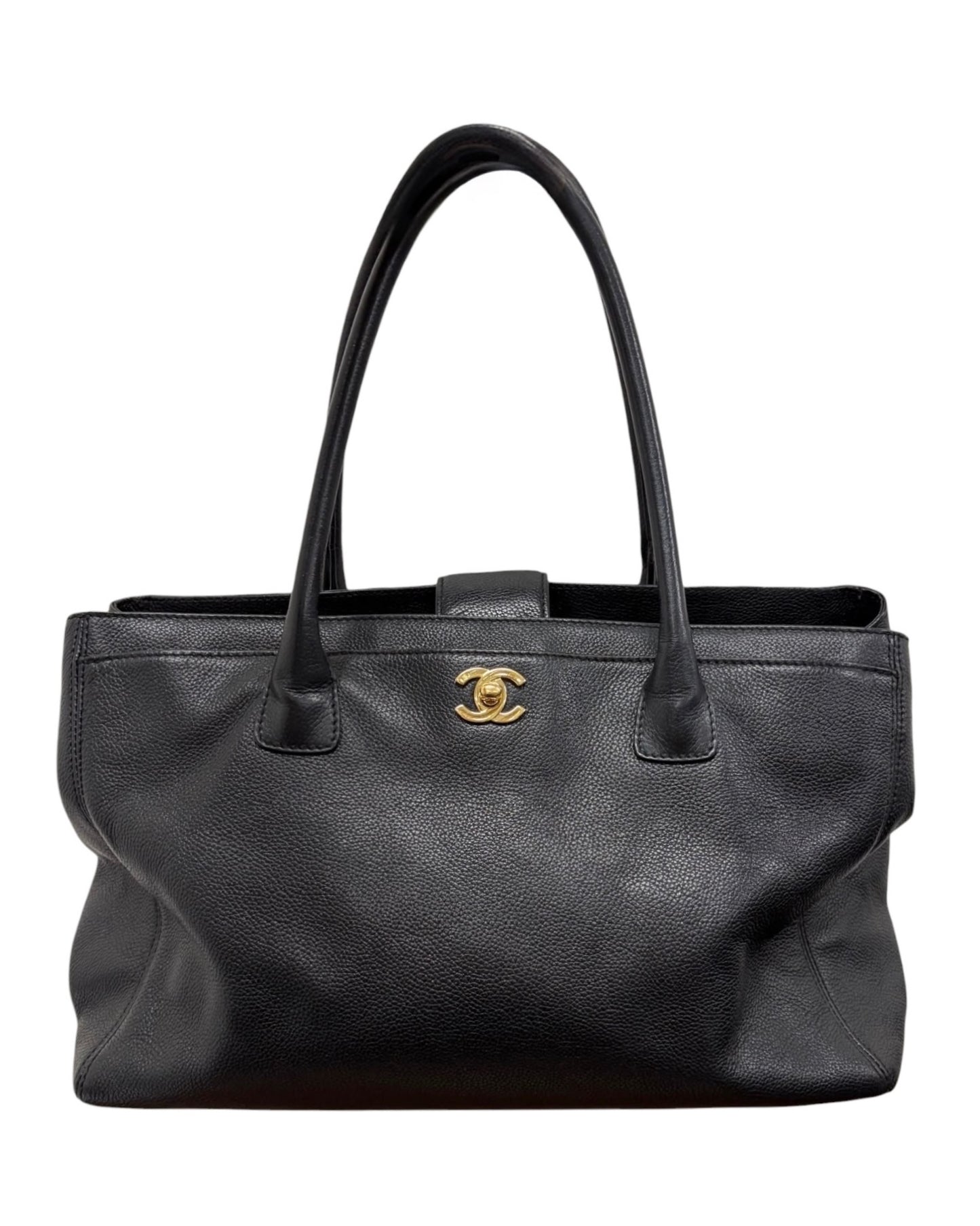 Chanel Vintage 00s Black Deerskin Two-Way Medium Cerf Executive Tote Bag With 24K Gold Plated Hardware