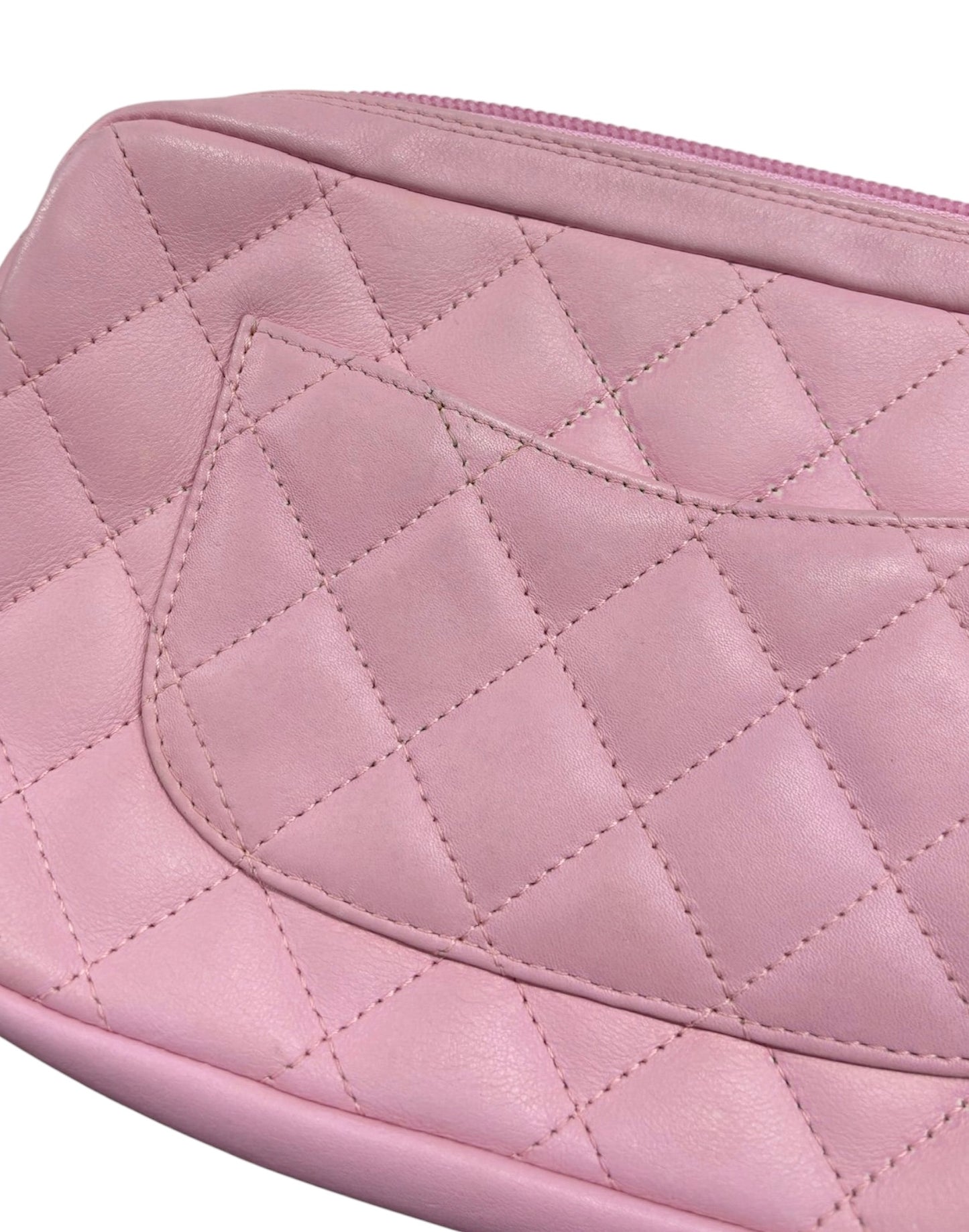 Chanel Vintage 00s Pink & Black Quilted Lambskin CC Cambon Pochette Shoulder Bag