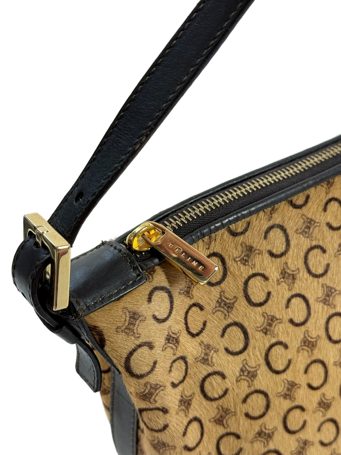 Celine Vintage Beige Macadam Monogram Pony Hair Medium Pochette