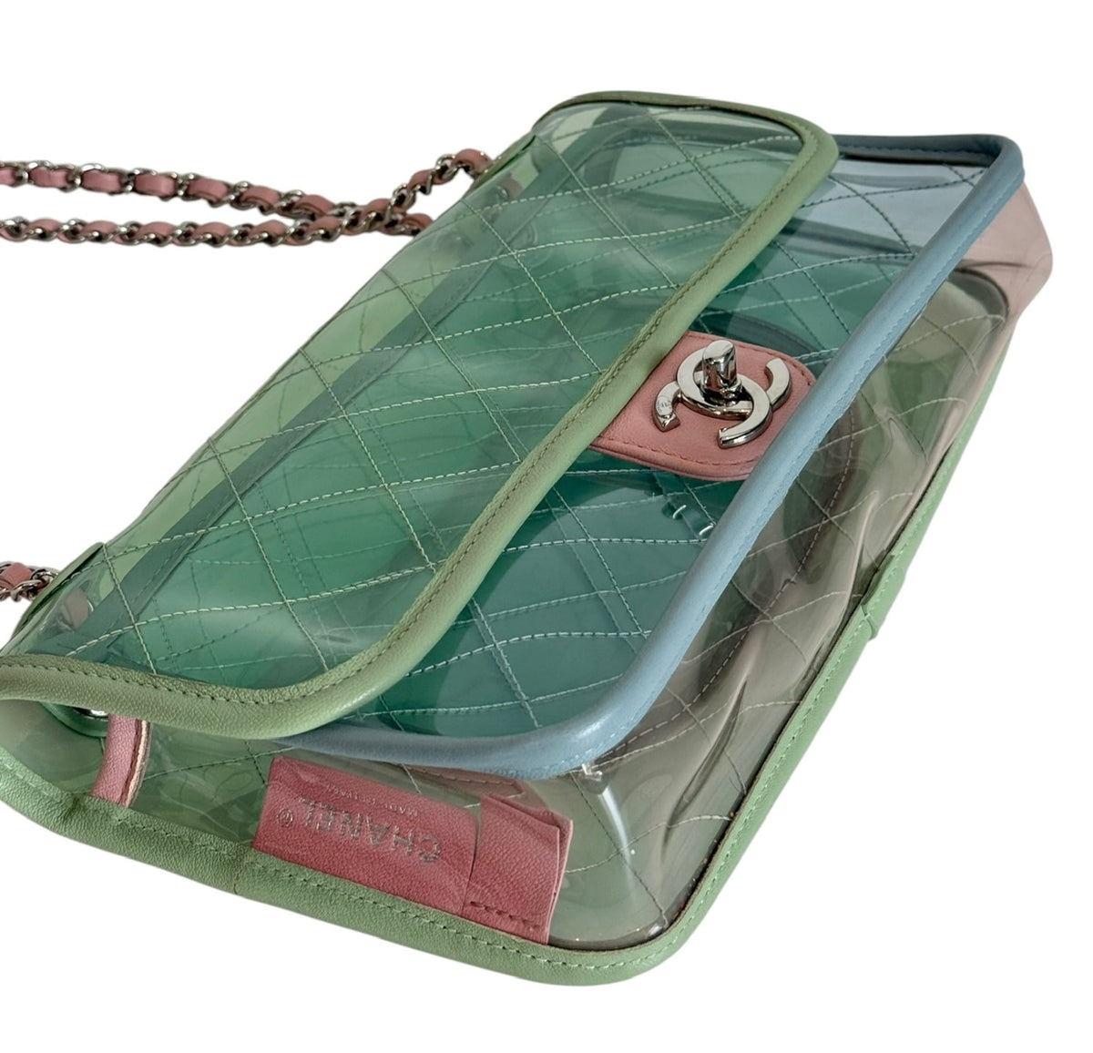 Chanel S/S 2018 Green Pink & Blue Coco Splash PVC Medium Shoulder Flap Bag