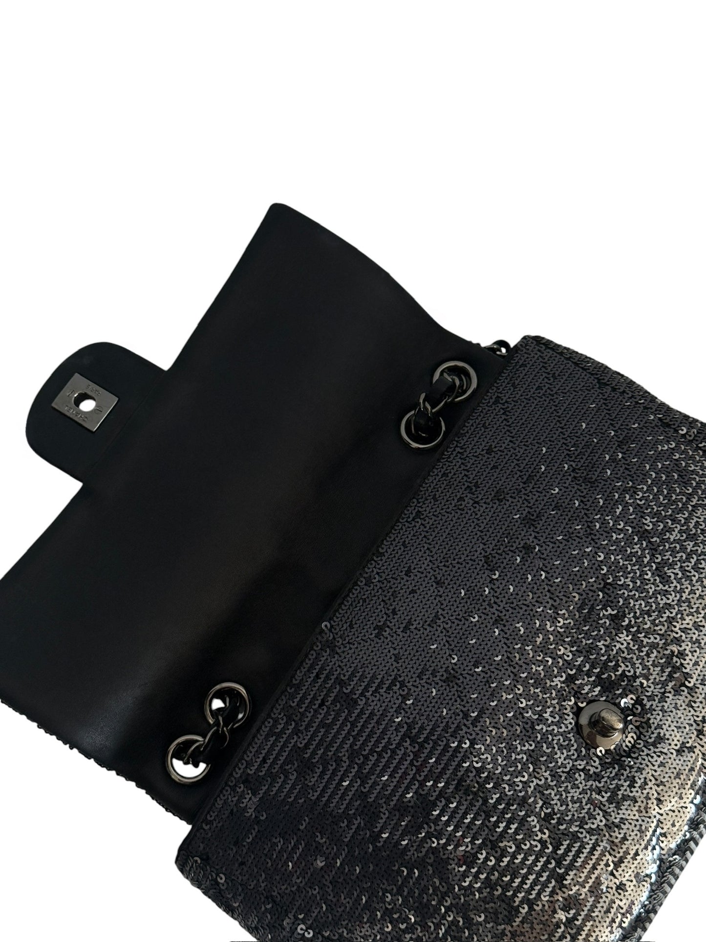 Chanel 2015 Gradient Black & Silver Sequin Quilted Medium Classic Single Flap Bag