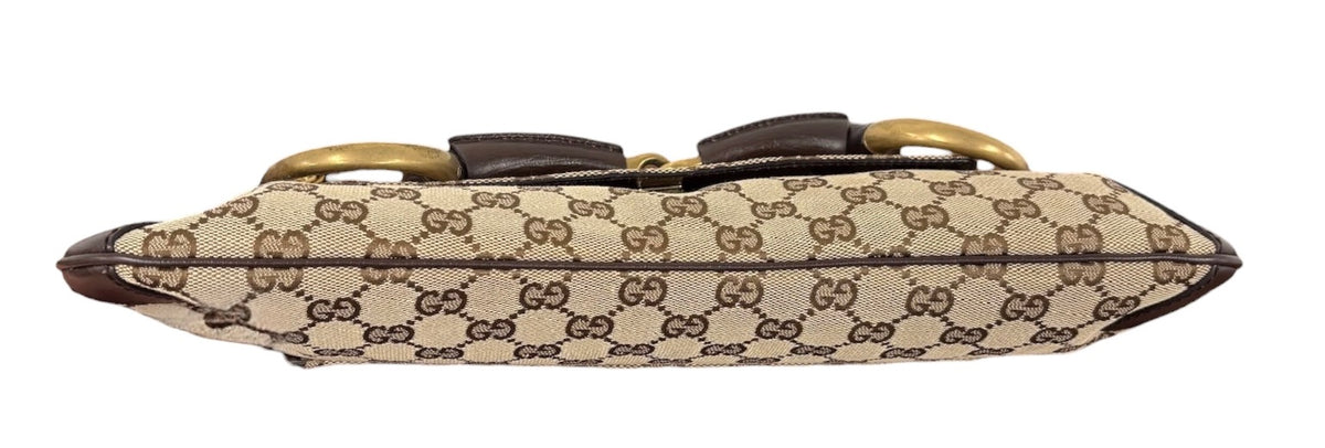 Gucci Vintage Brown GG Monogram Large Horsebit Shoulder Clutch Bag