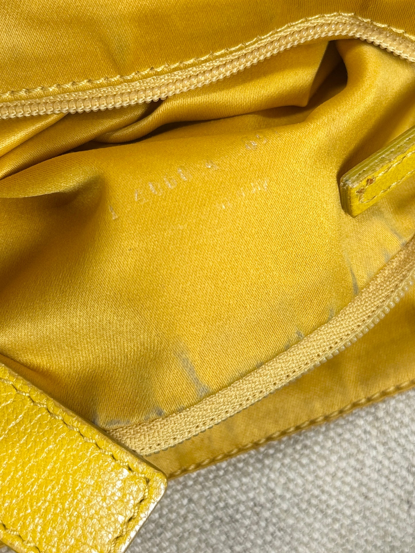 YSL / Yves Saint Laurent Vintage Yellow Leather & Canvas Heart Embellished Mini / Small Shoulder Tote Bag