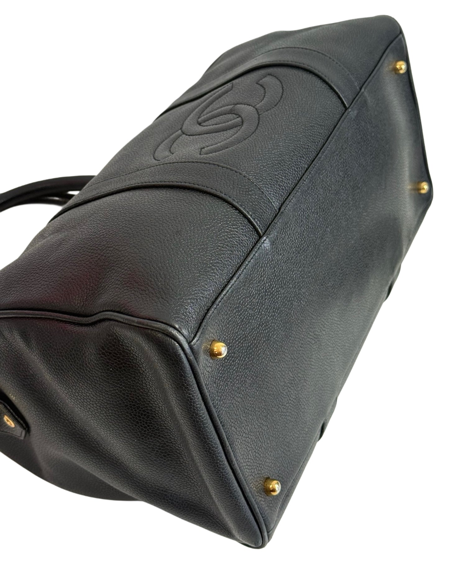 Chanel Vintage 90s Black Caviar CC Logo Small 2-Way Boston Duffle w 24K GPHW