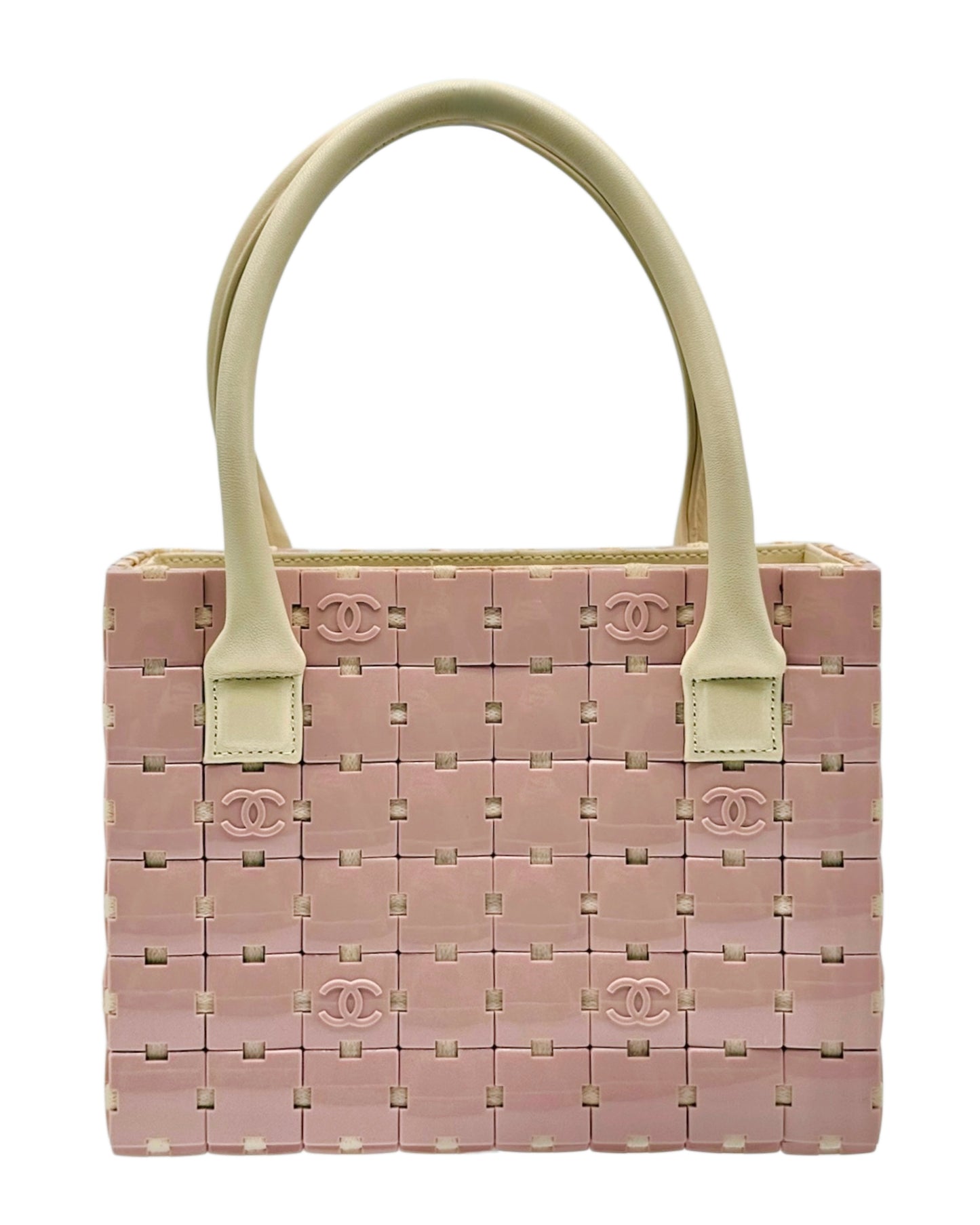 Chanel Vintage 00s Pink Acrylic CC Puzzle Piece Small Top Handle Tote Bag