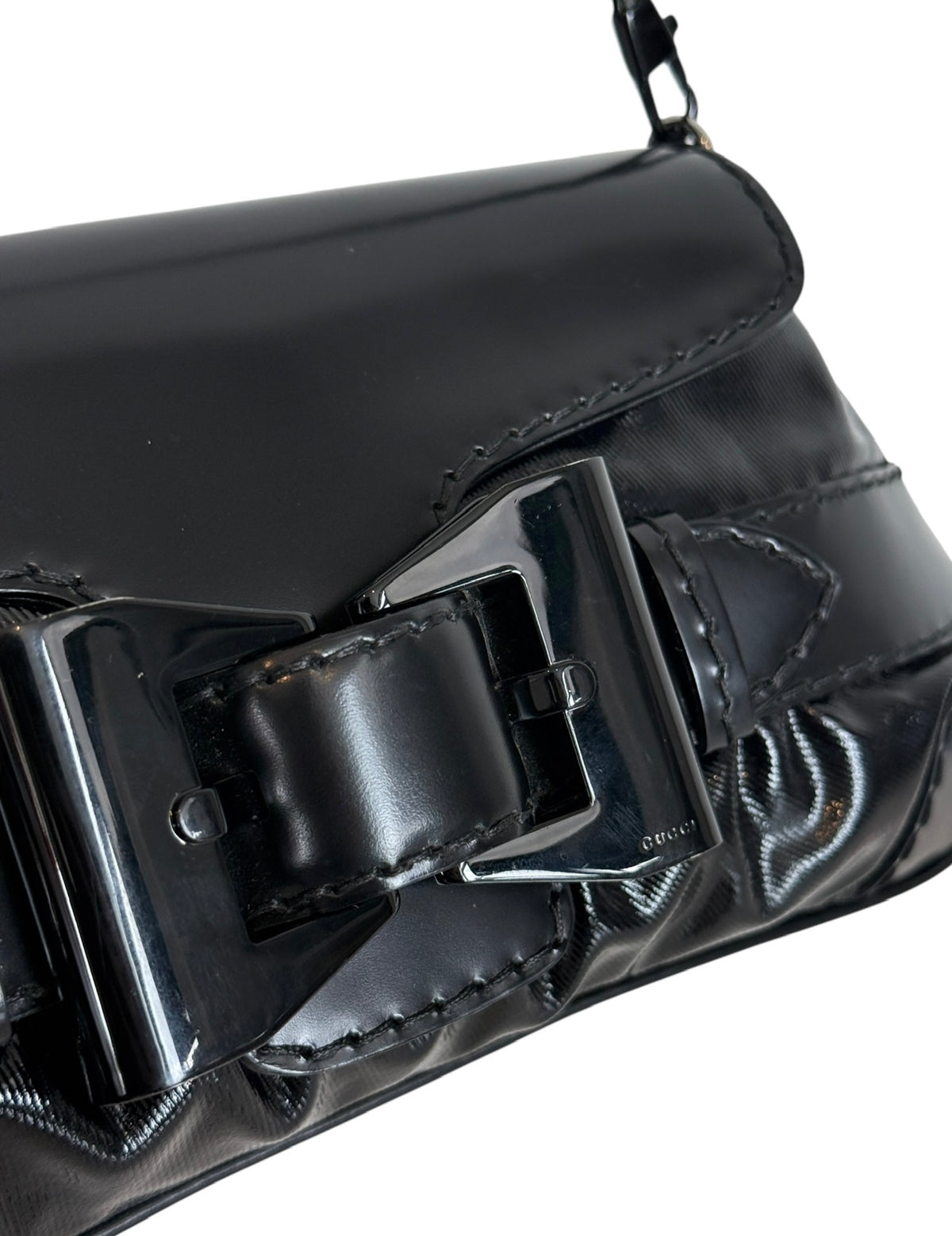 Gucci Vintage Black Patent Leather Dialux Queen Bow Small Shoulder Bag Clutch