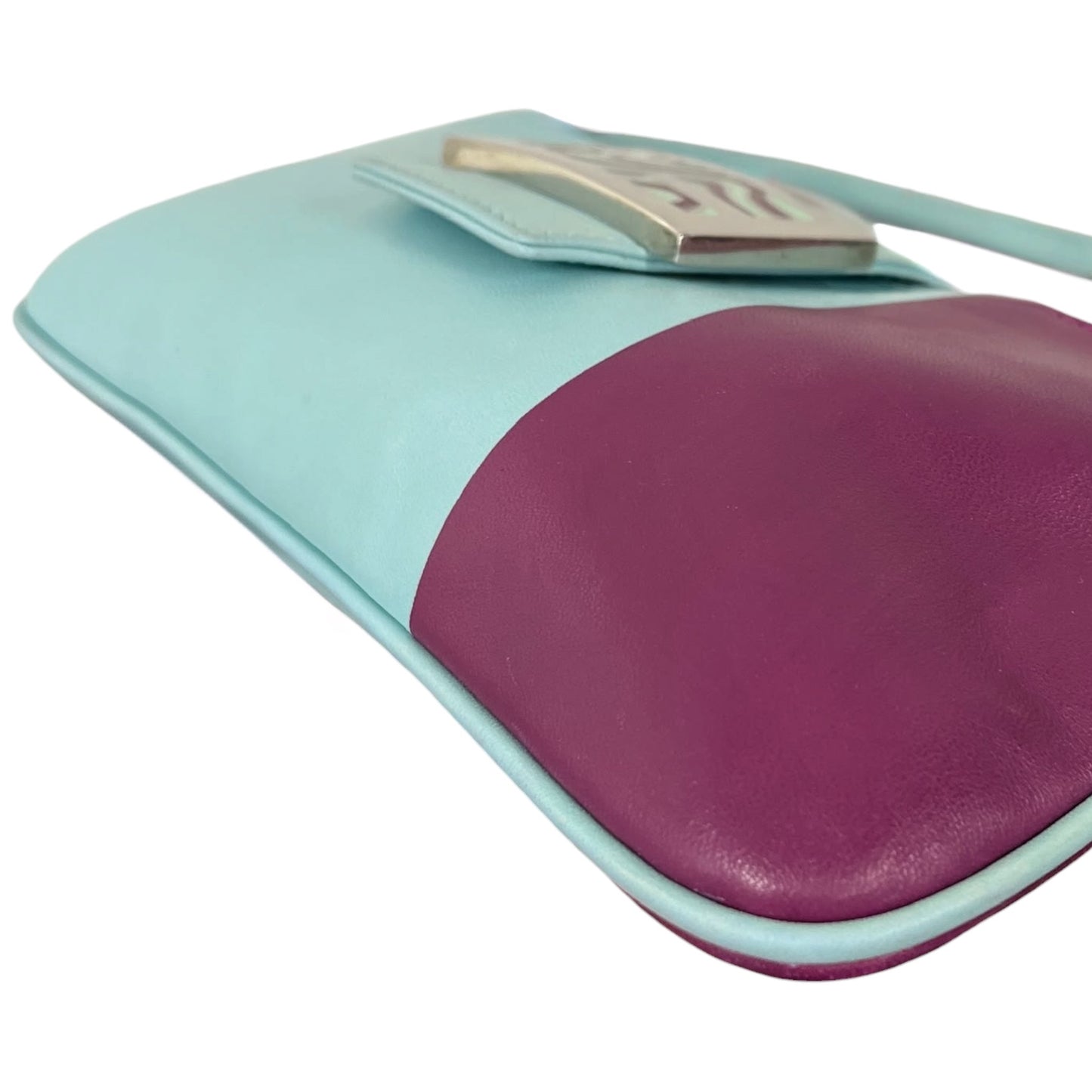 Fendi Vintage Bicolor Blue & Purple Lambskin Flat Baguette Pochette with Swirl Design Buckle
