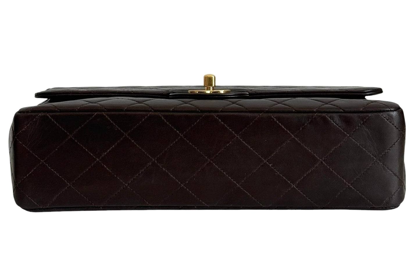 Chanel Vintage 90s Dark Brown Quilted Lambskin Medium Kelly Top Handle Parent Flap Bag w 24K Gold Plated Hardware