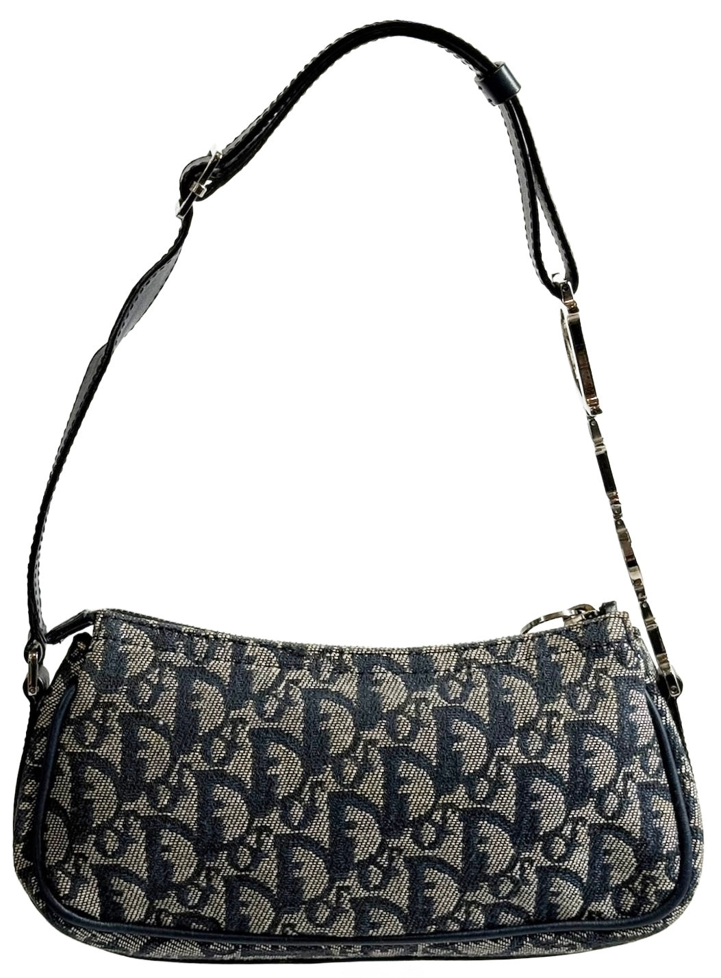Dior Vintage 2004 Navy Blue Trotter Monogram D Charm Logo Small Pochette Shoulder Bag