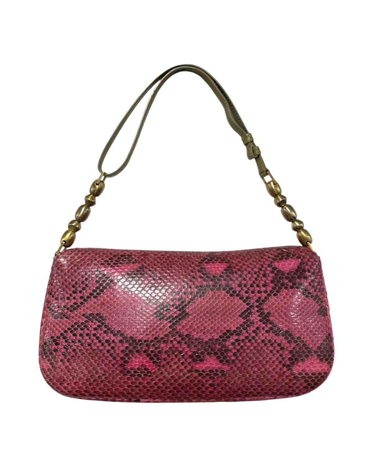 Dior Vintage 00s Pink Pony Hair & Fuchsia Python Green Trim Malice Shoulder Bag