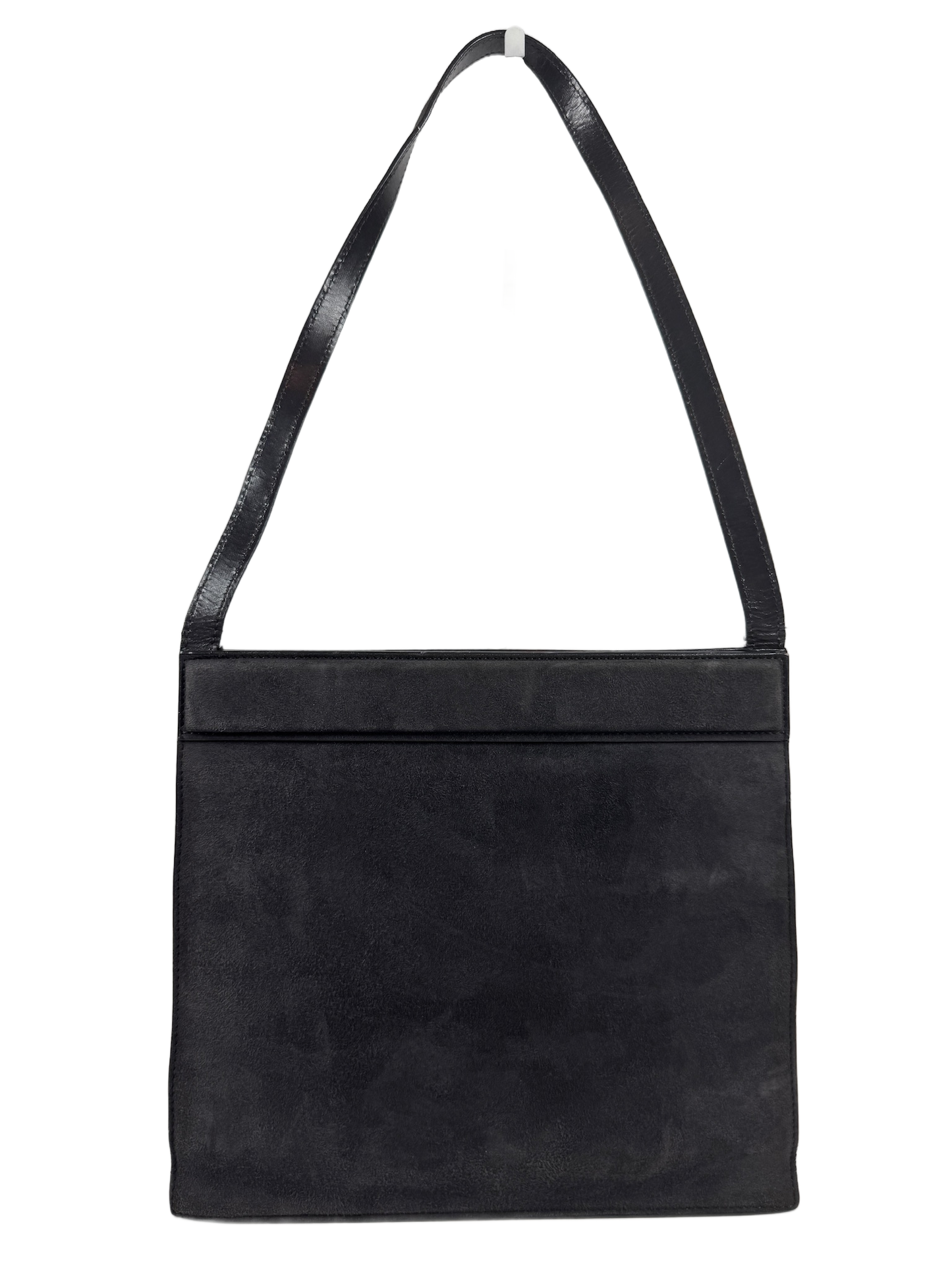 Gucci Vintage 80s Gray Suede Trapezoid G Top Handle Shoulder Bag