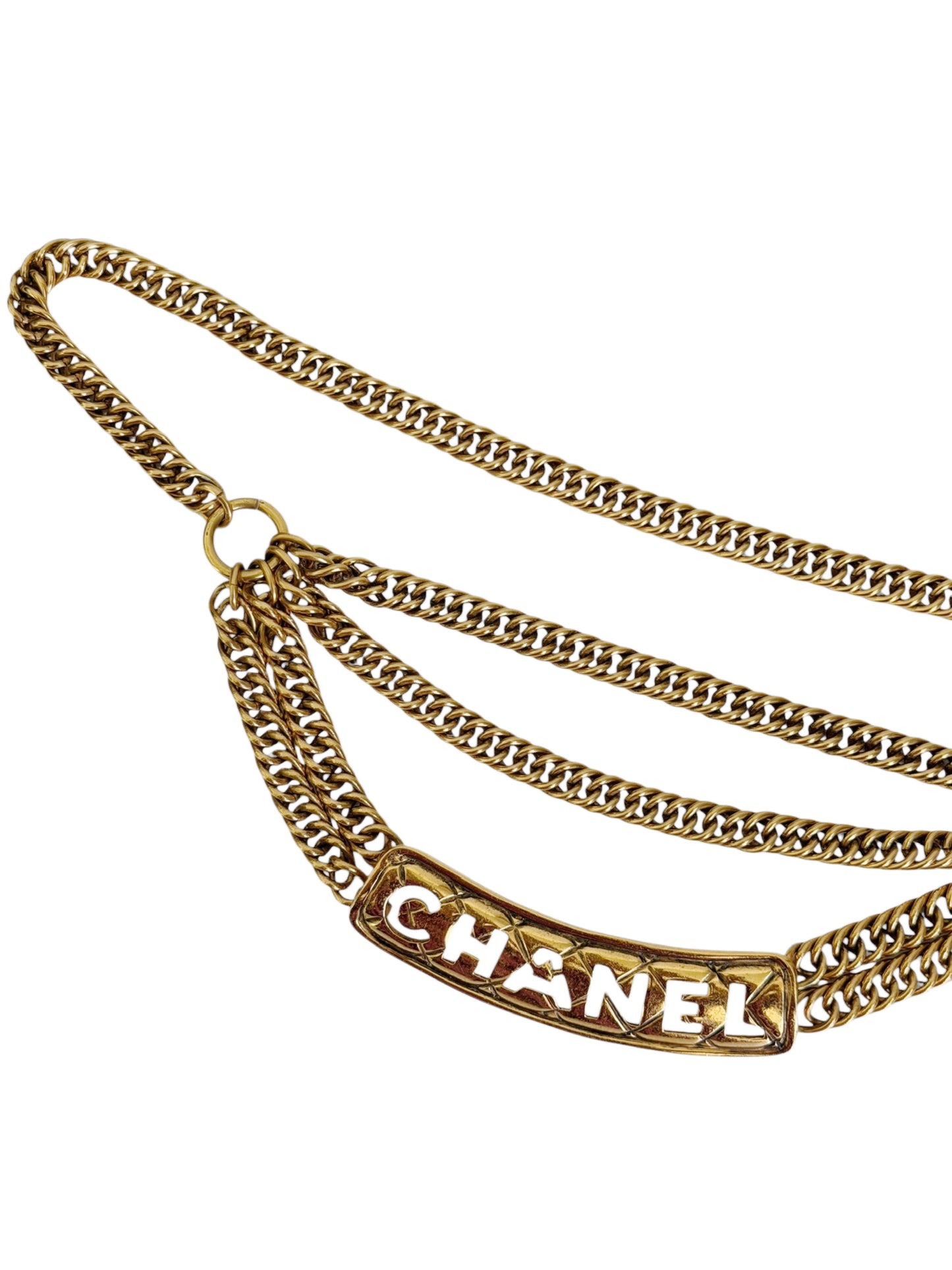 Chanel Vintage 90s 24K Gold Plated Quilted Logo Chain Belt