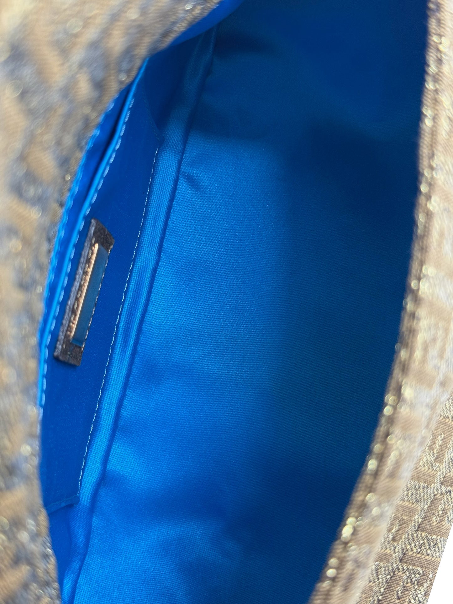 Fendi Vintage Metallic Gold Glitter Zucchino Zucca Monogram Mini Mamma Baguette Shoulder Bag