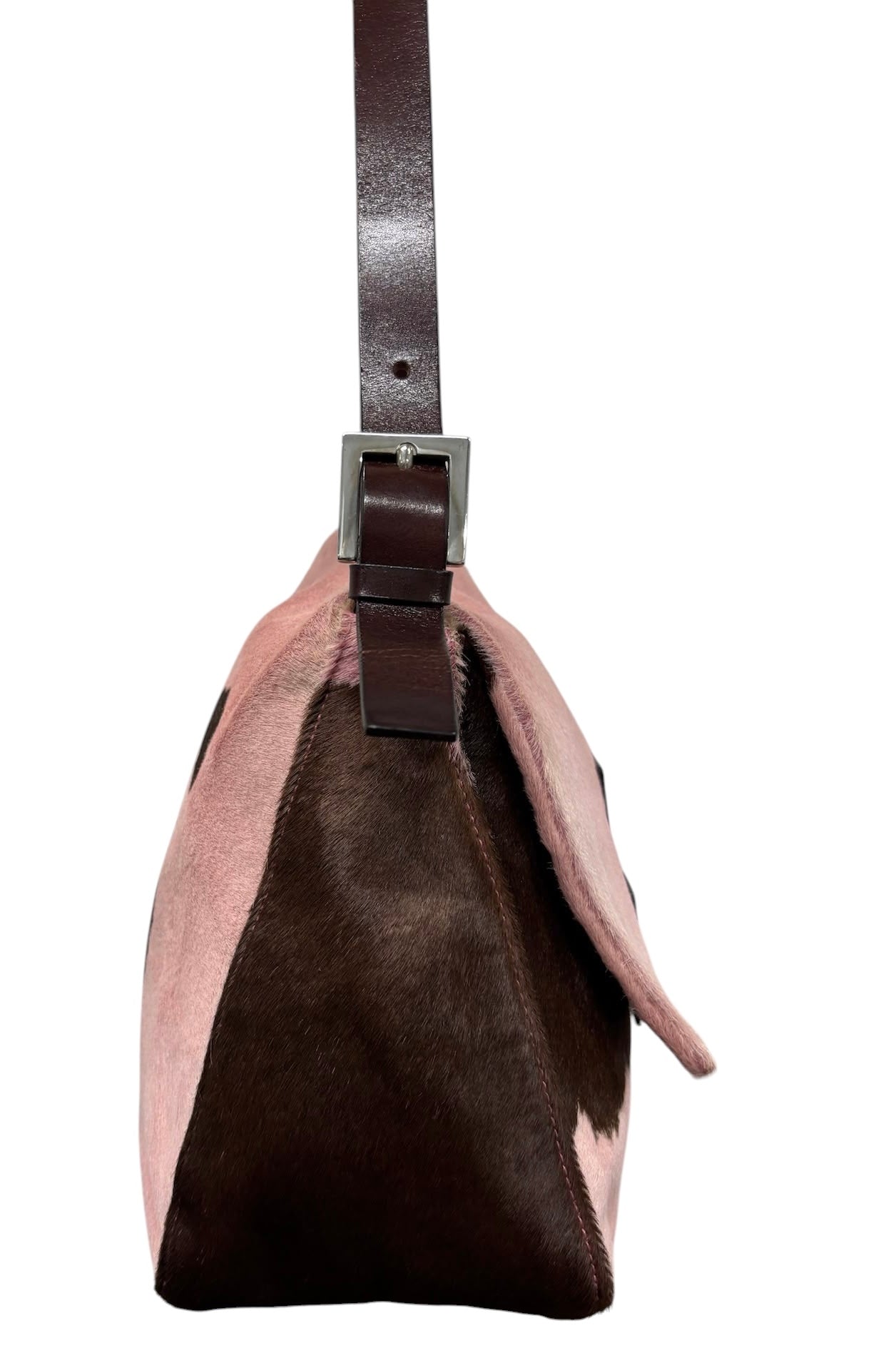 Fendi Vintage Pink & Brown Cow Print Pony Hair Mamma Baguette Shoulder Bag