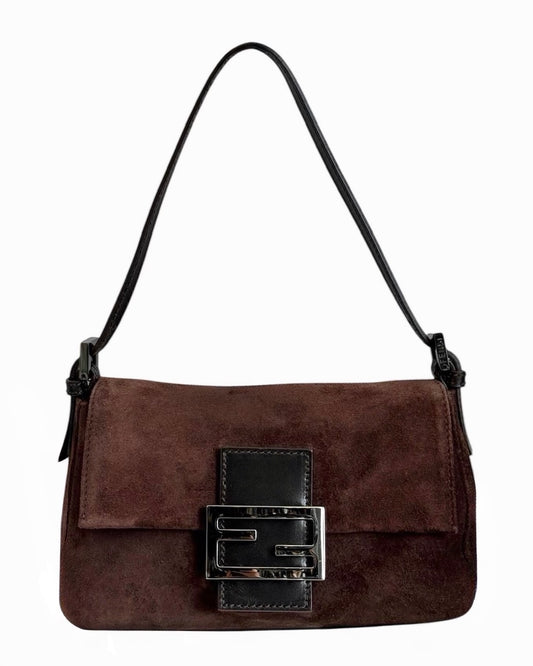 Fendi Vintage Brown Suede Mini Mamma Shoulder Baguette Bag