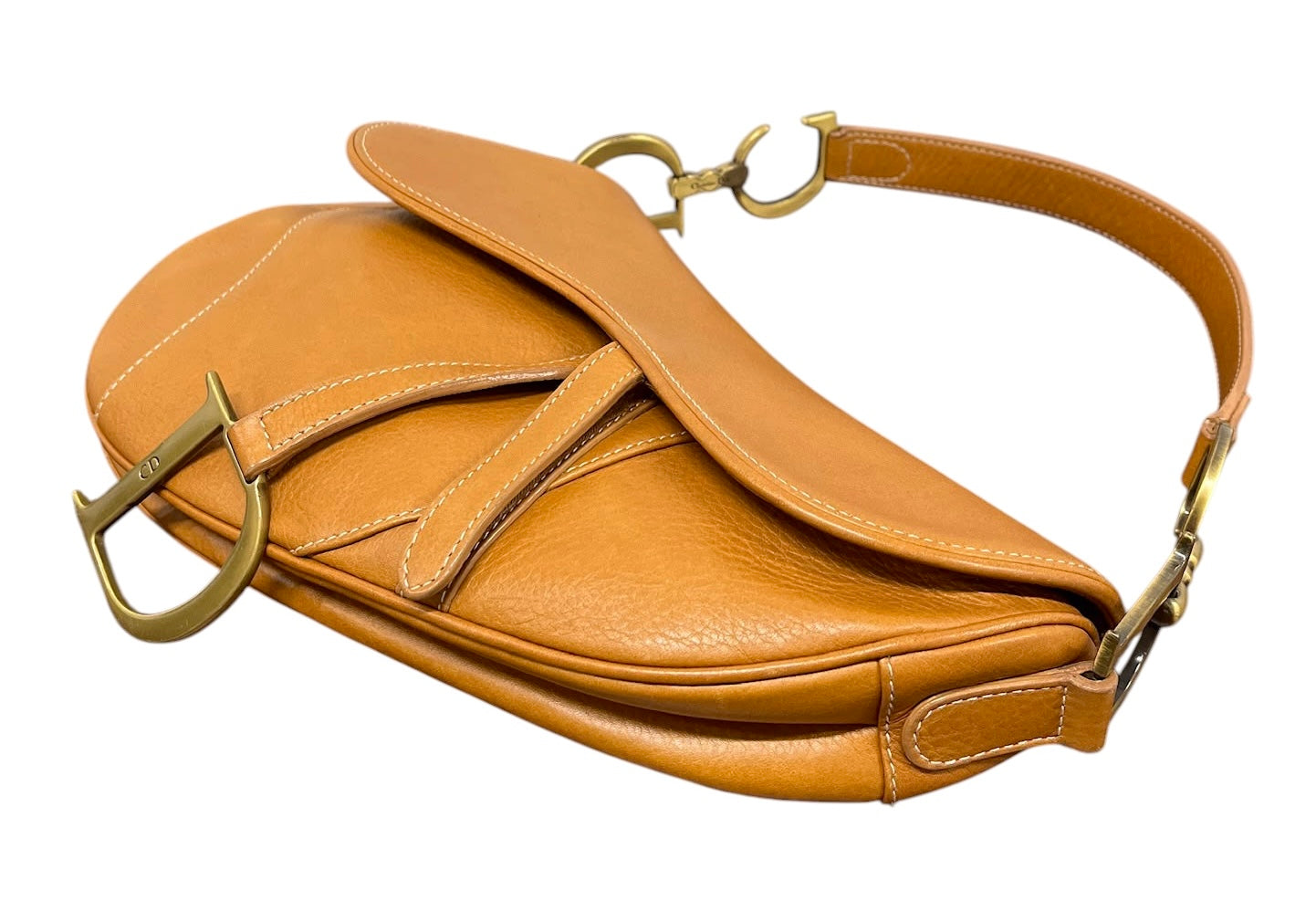 Dior Vintage 2002 Light Brown Calfskin Leather Medium Saddle Bag