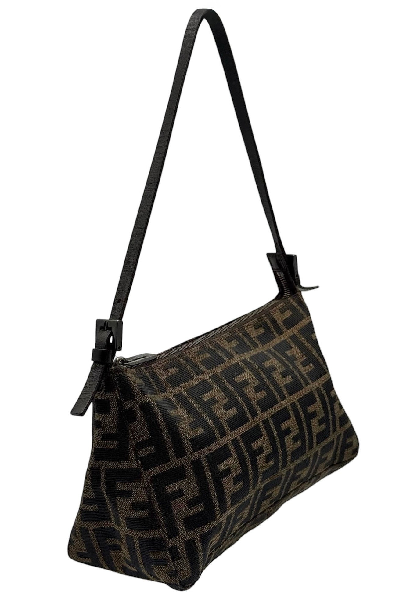 Fendi Vintage Classic Brown Zucca Monogram Medium Shoulder Pochette Bag