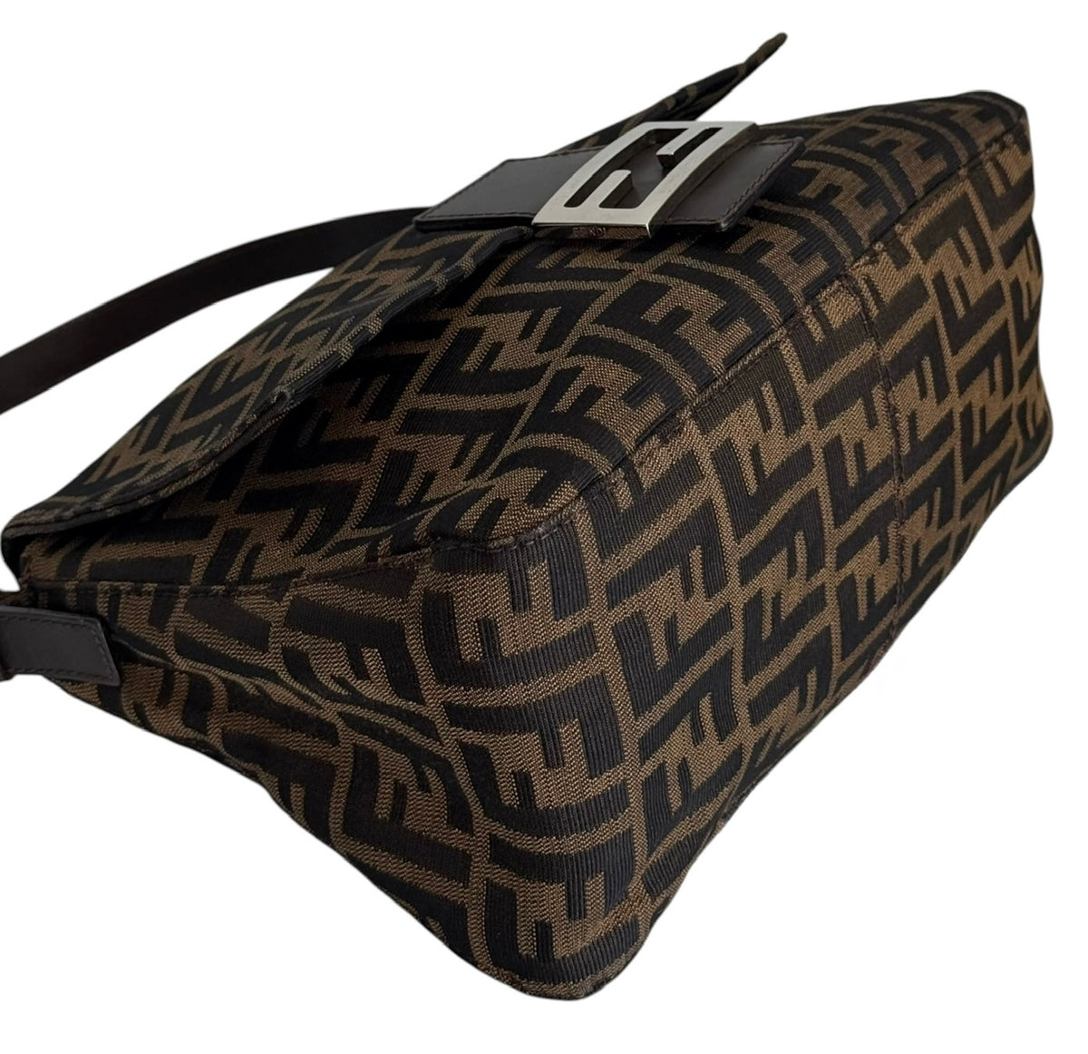 Fendi Vintage Brown Zucca Monogram Classic Mamma Shoulder Baguette Bag with SHW