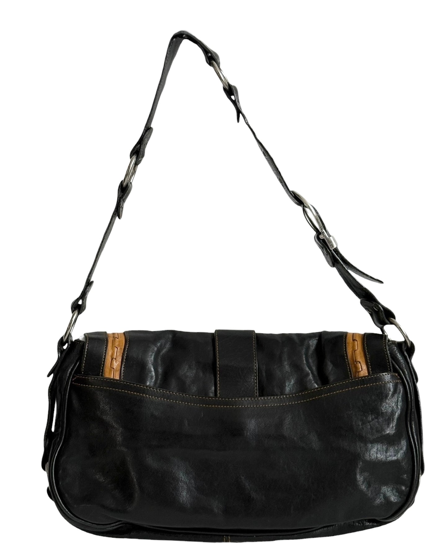 Dior by John Galliano Vintage 2006 Black & Brown Leather Small Gaucho Shoulder Saddle Messenger Bag