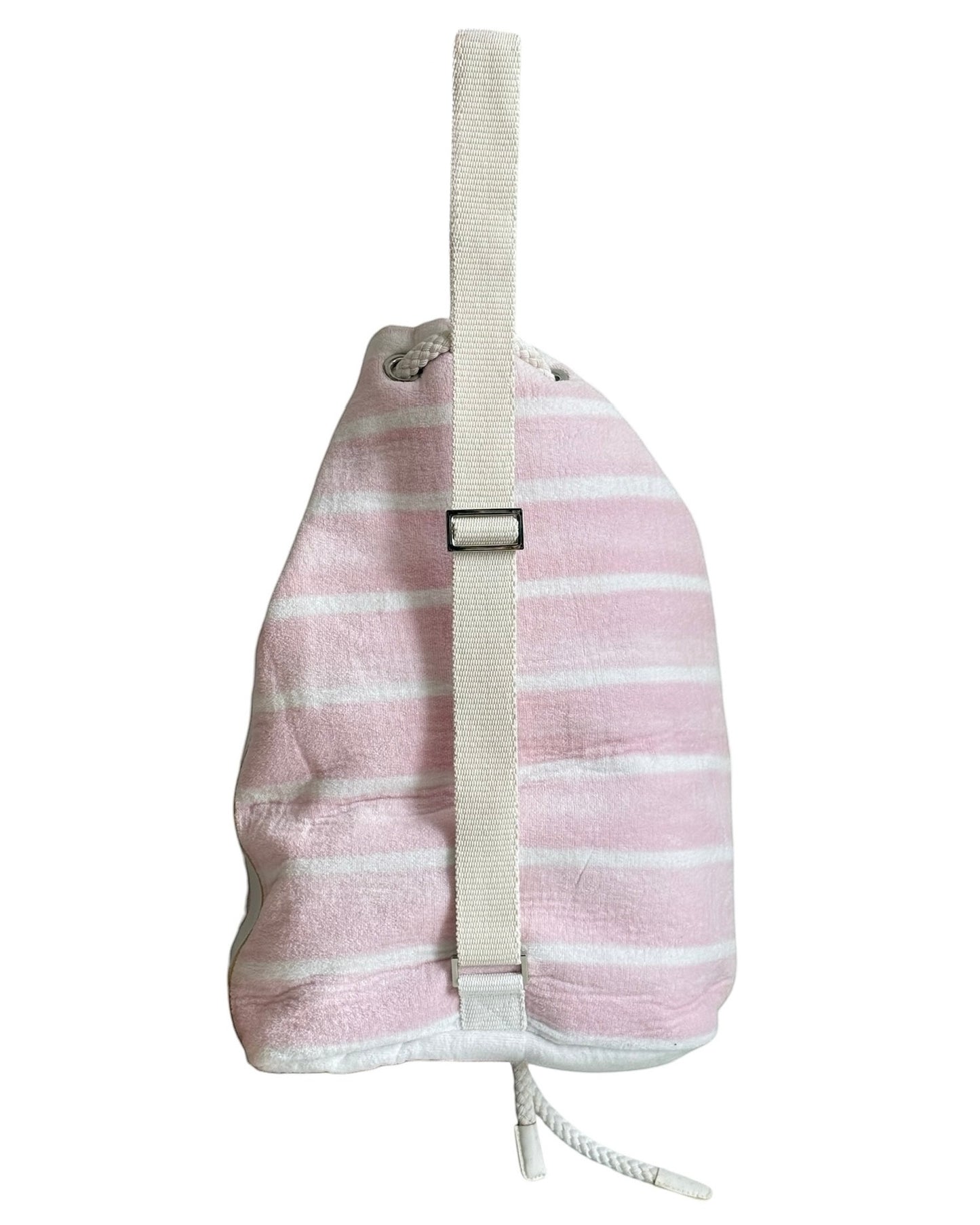 Chanel Vintage Pink and White Striped Terrycloth Large CC Logo Beach Backpack Duffle Bag 