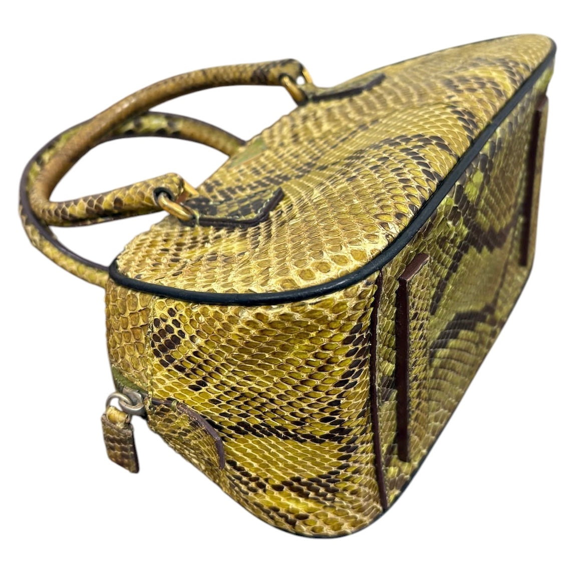 Prada Vintage Green Python Mini Bowler Top Handle Evening Bag