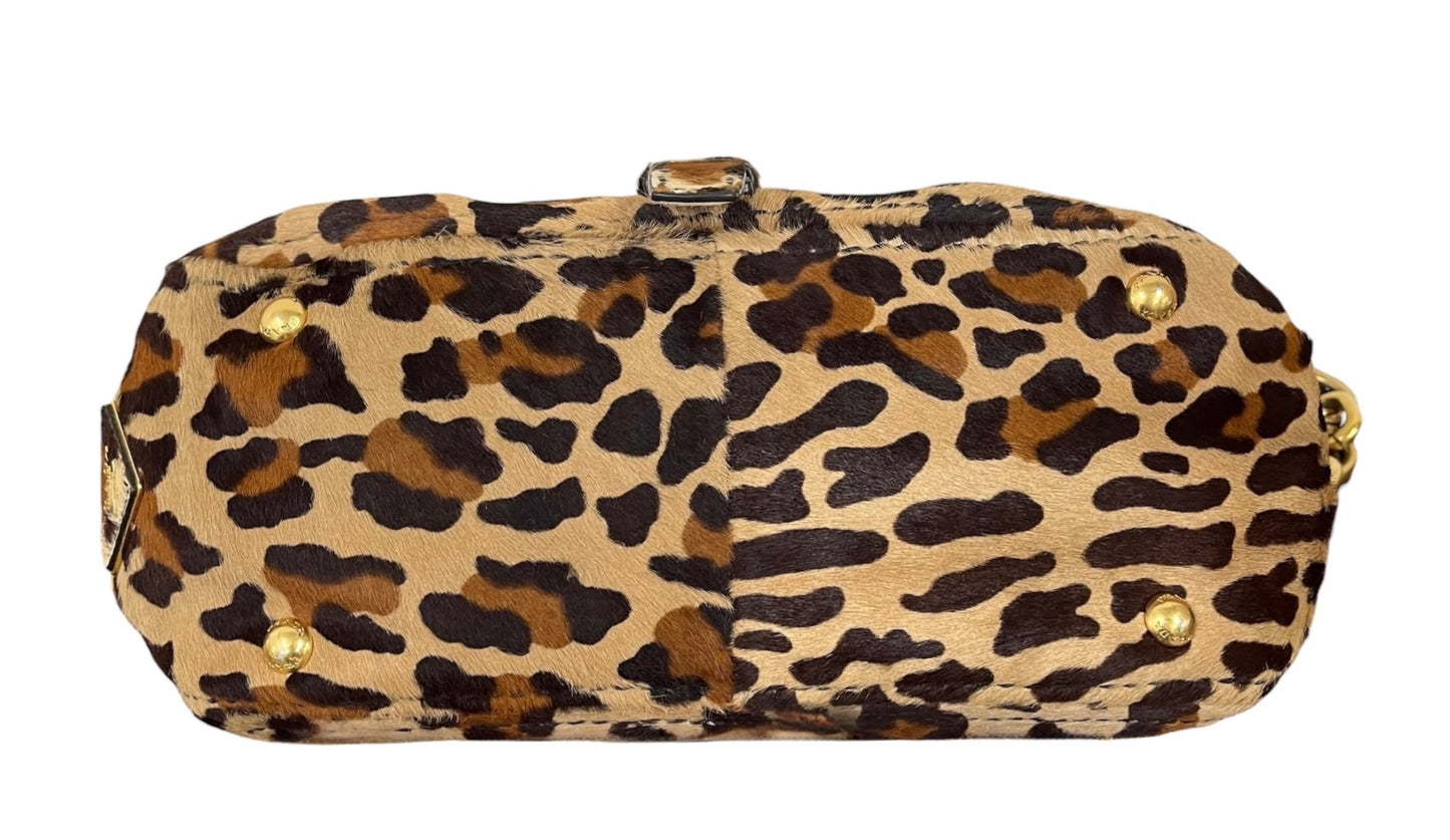 Prada Vintage Leopard Print Pony Hair Chain Link Buckle Small Shoulder Bag