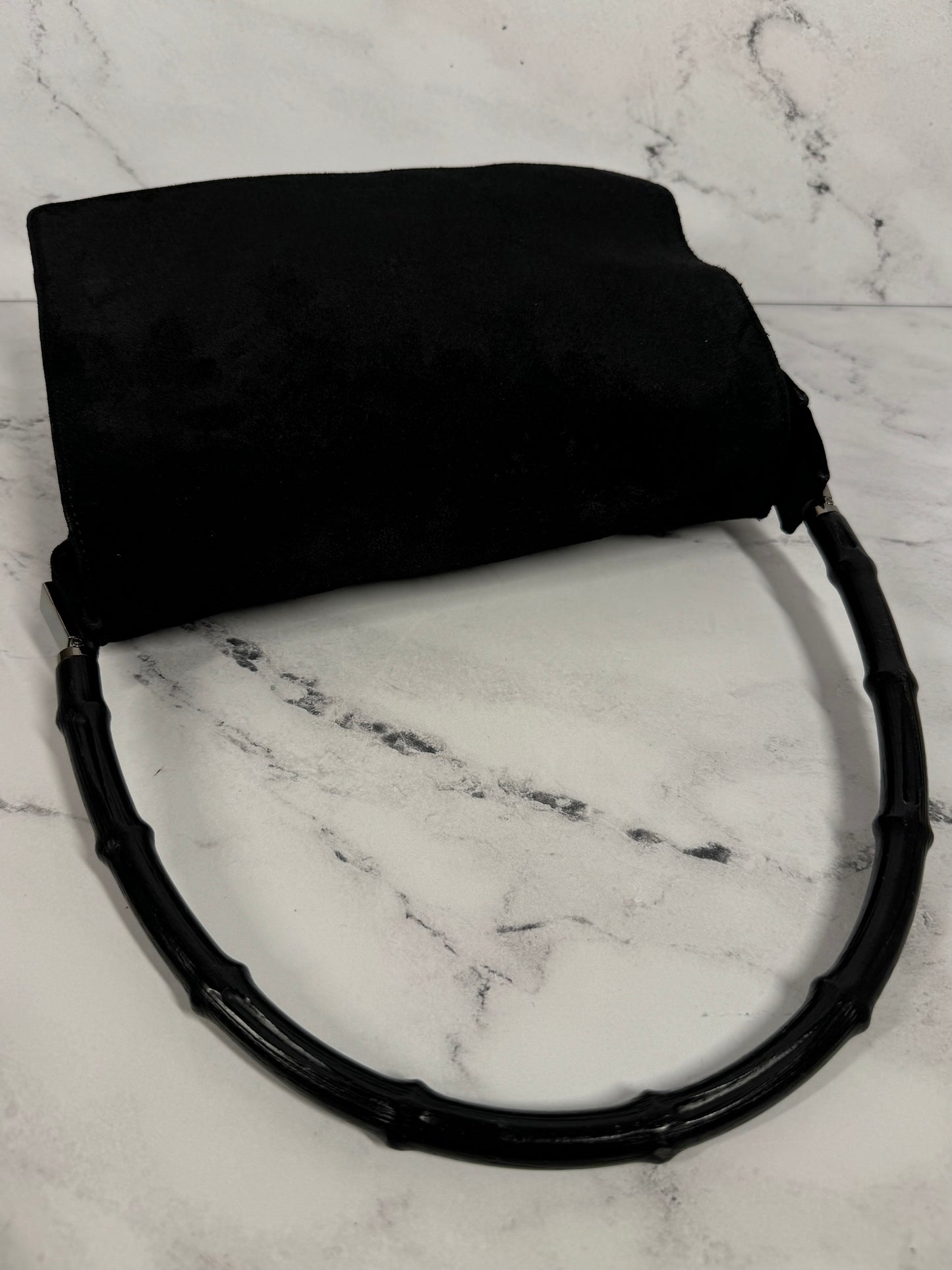 Gucci Vintage Black Suede Bamboo Top Handle Bag