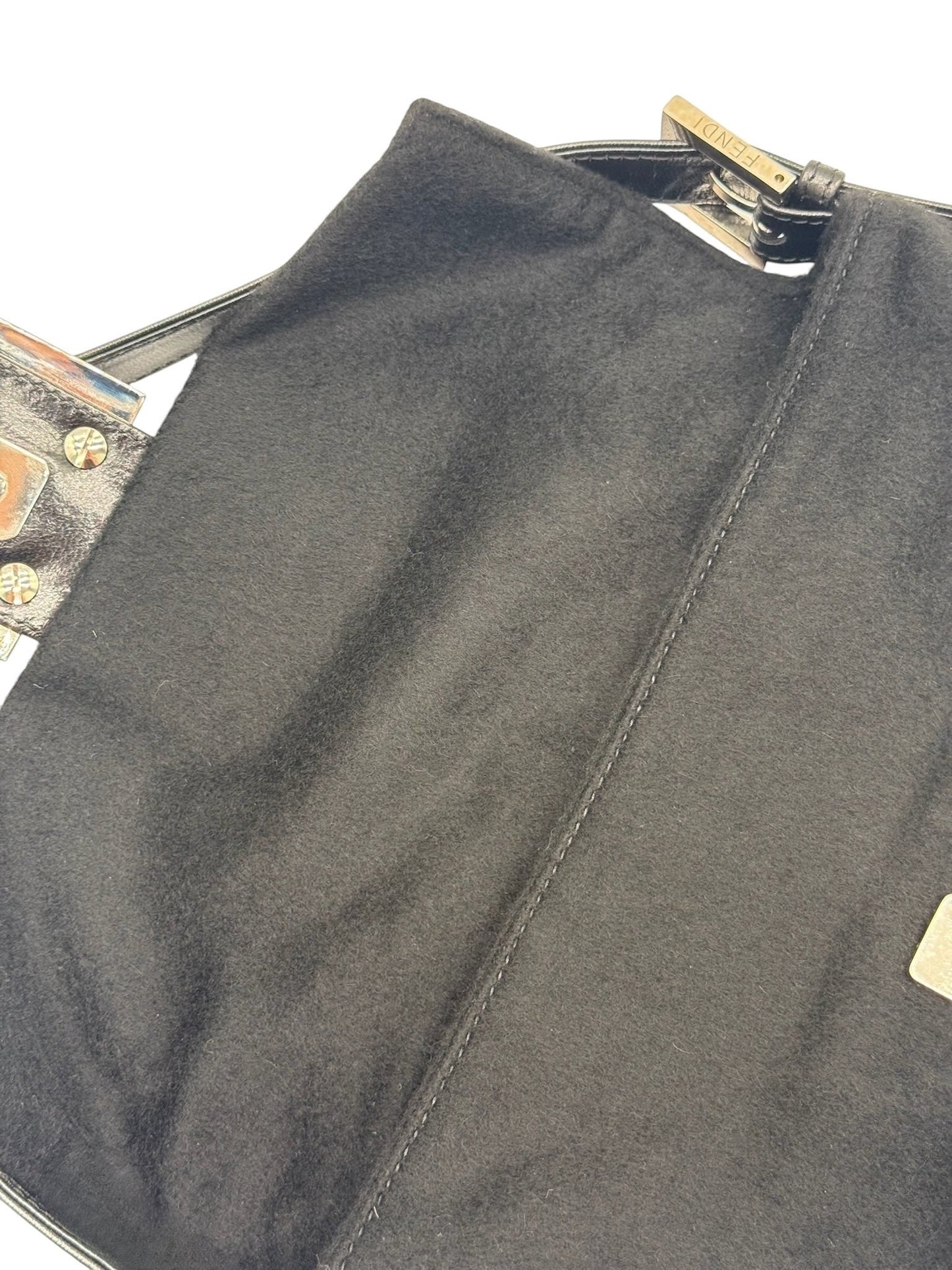 Fendi Vintage Black Felt Shoulder Baguette Bag