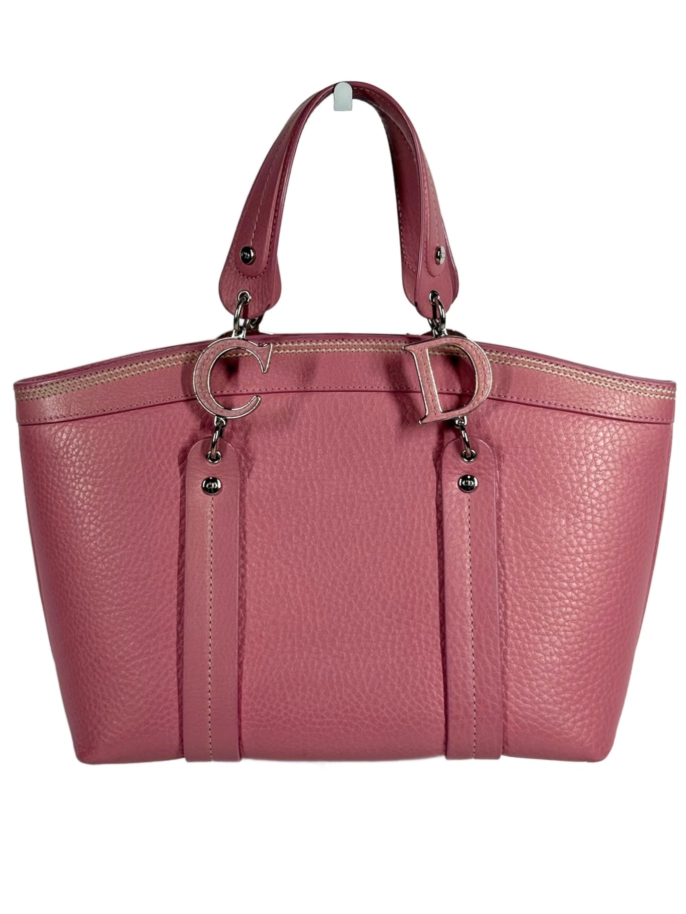 Dior Vintage 2005 Pink Embroidered Floral Leather Small Top Handle Tote Bag